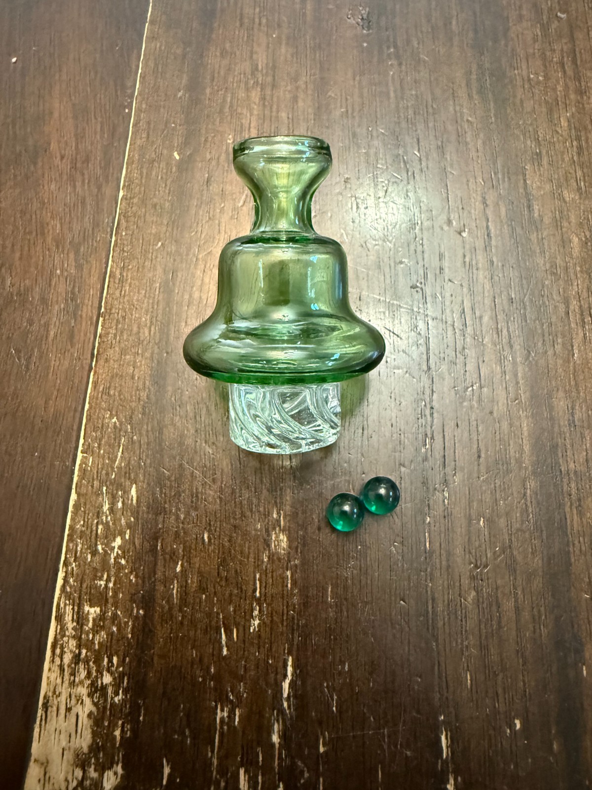 Glass Airflow Directional Spinner Bowl Cap - Wide 25mm Green w/ Green Beads