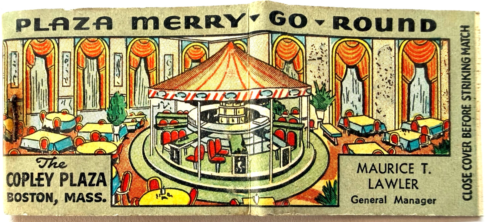 1930s The Copley Plaza Hotel Restaurant Merry Go Round Matchbook Cover Boston
