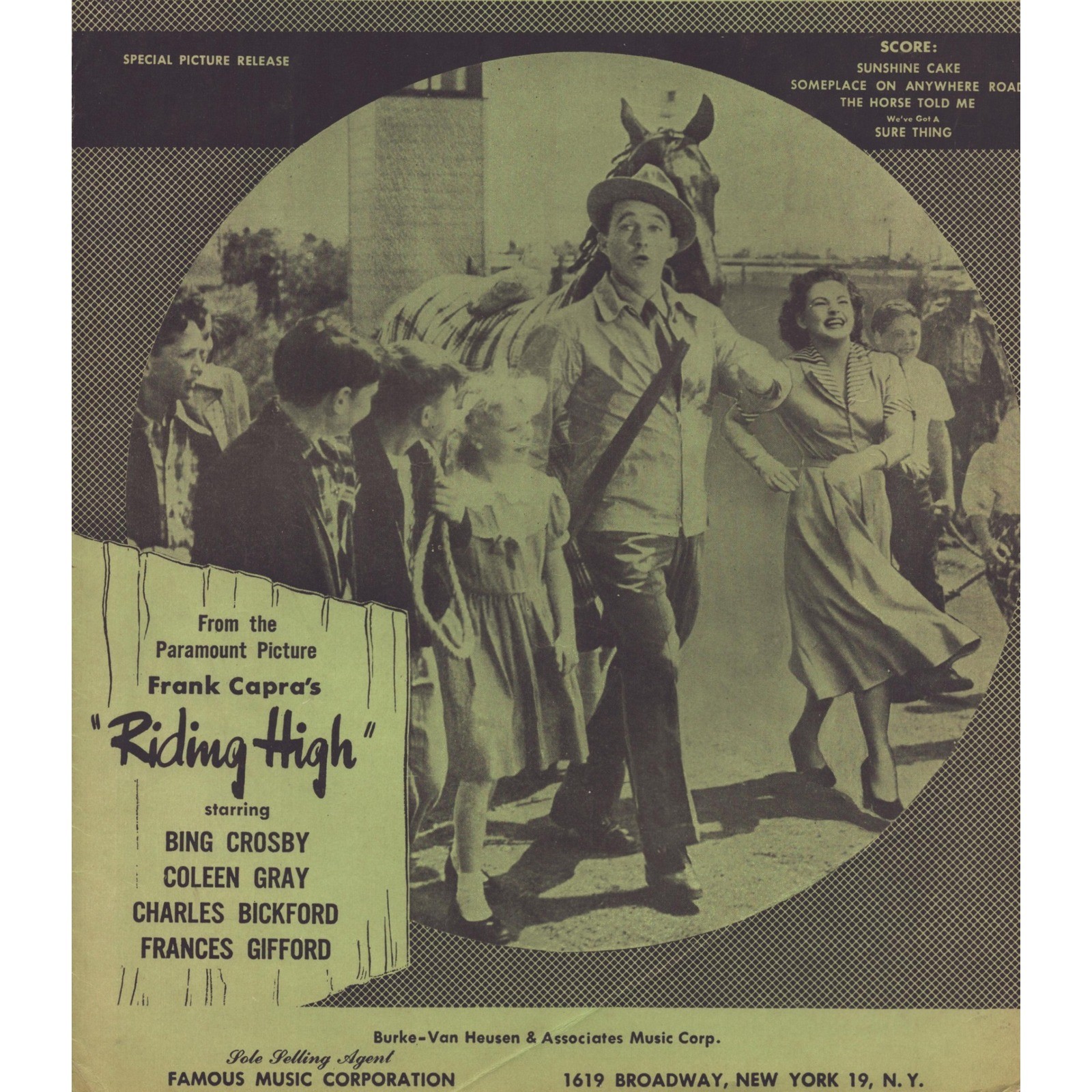 Vintage Riding High 1950 Sheet Music Bing Crosby Frank Capra Paramount Pictures
