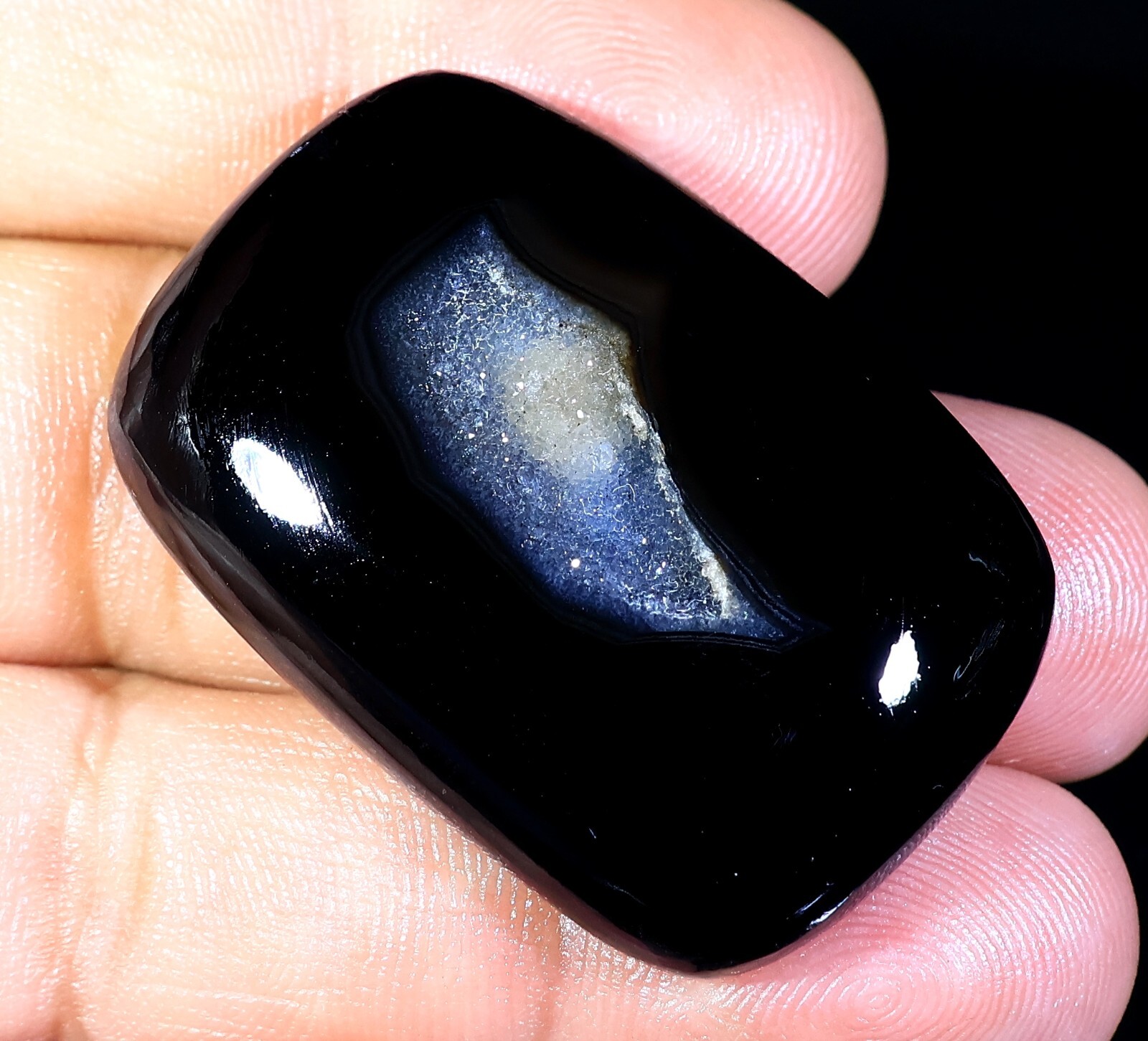 89 CT NATURAL BLACK ONYX DRUZY RECTANGLE CABOCHON PENDANT GEMSTONE JB-676