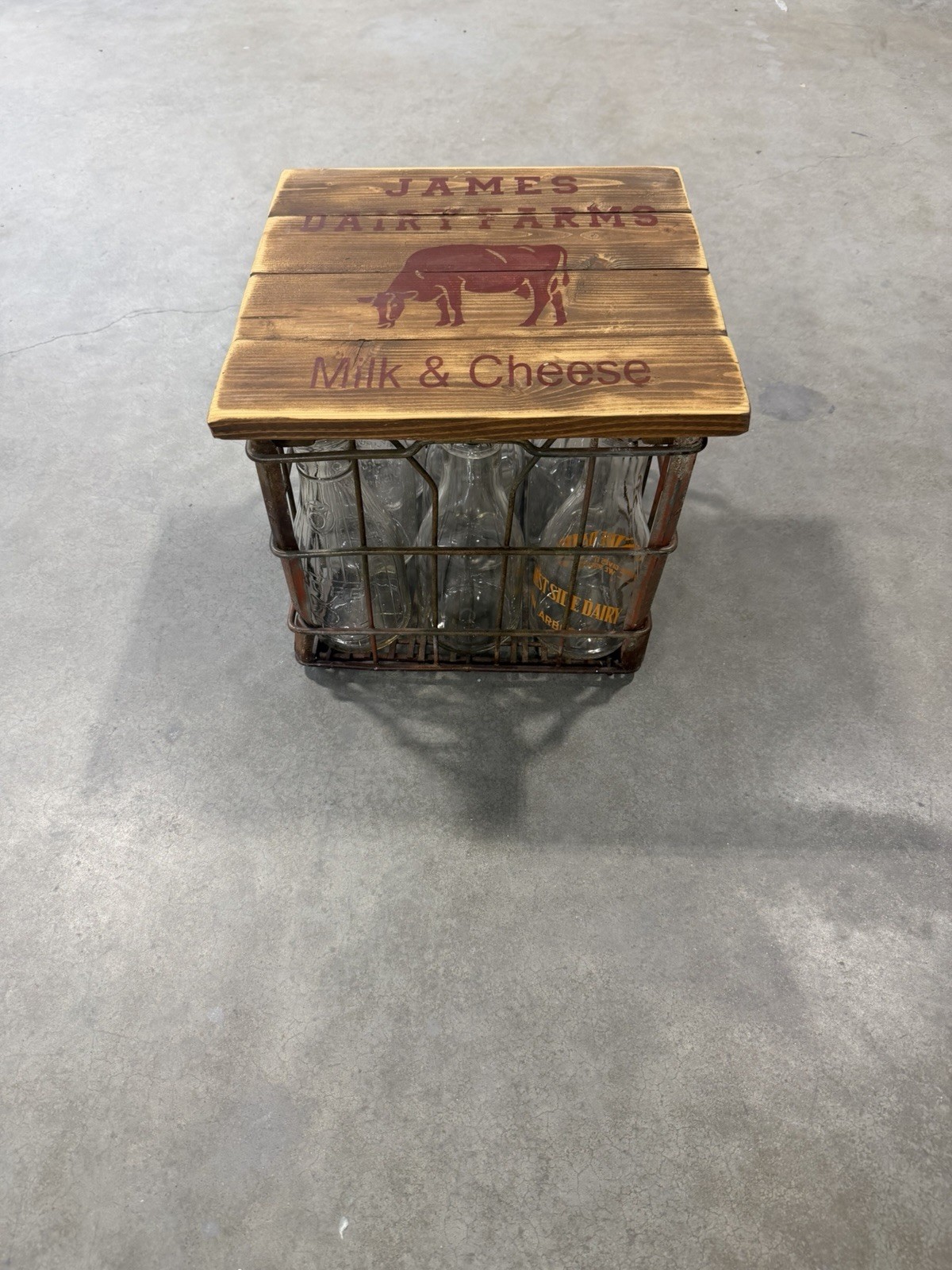 Vintage Michigan Milk Bottles West Side Dairy Ann Arbor Metal Carrier Crate Lot
