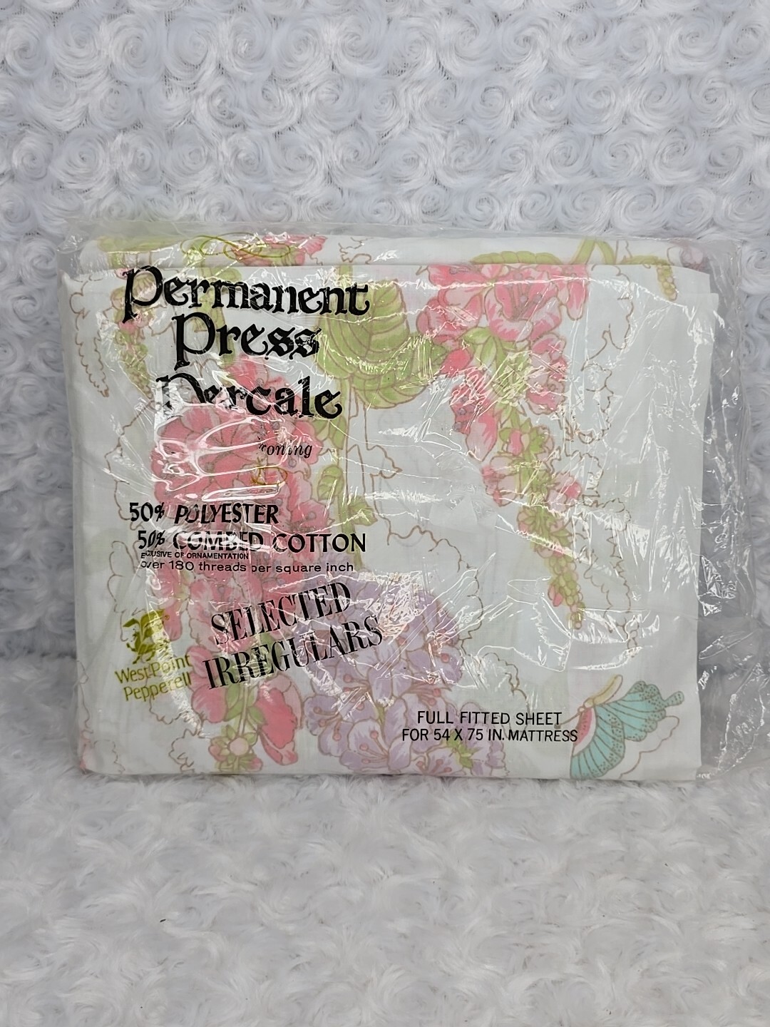 Vintage Fitted Full NOS West Point Shabby Chic Pink Floral Butterfly 