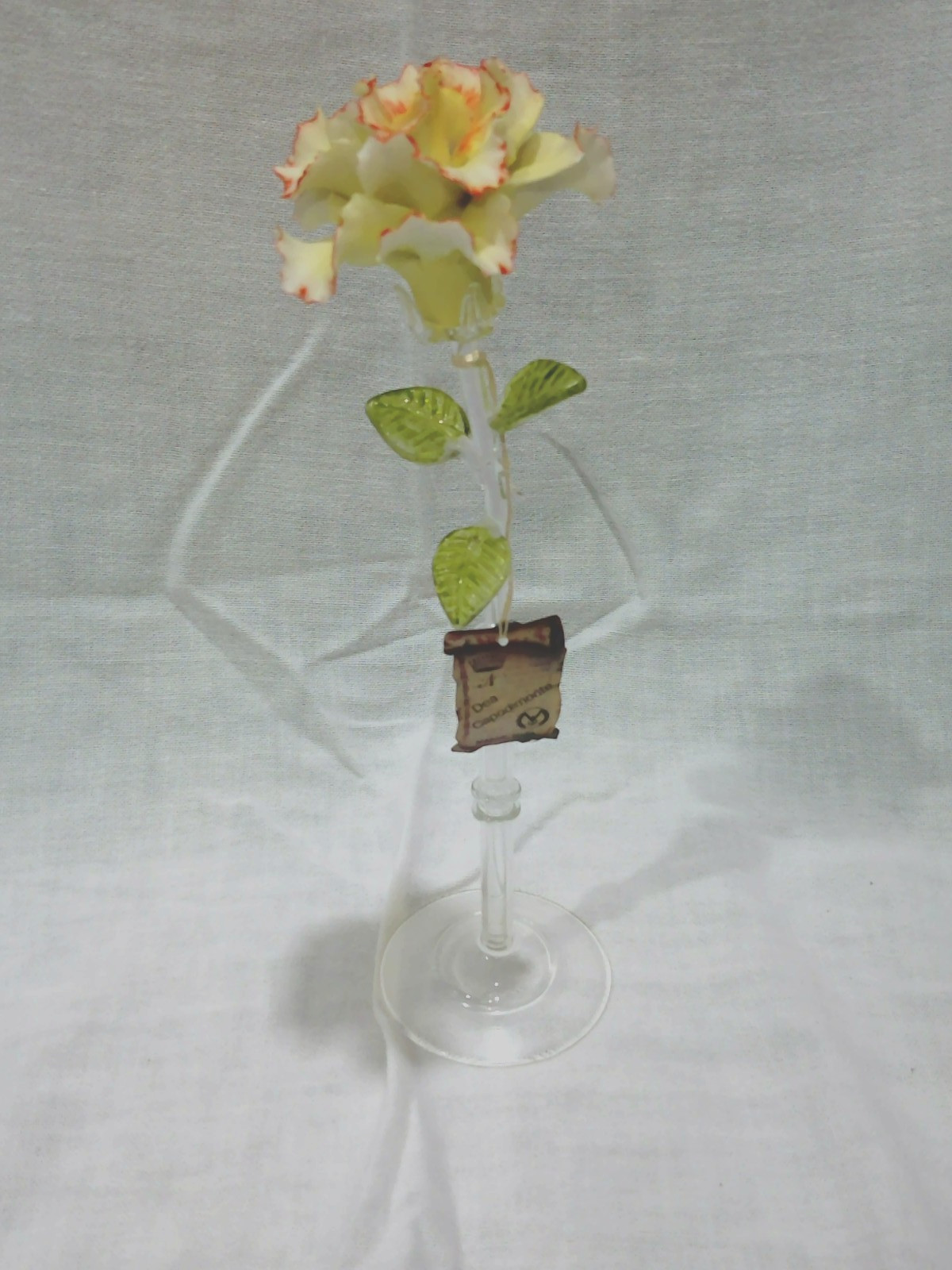 MINT Vintage Dea Capodimonte Porcelain Yellow Rose Glass Stem Base Italy MINT Vintage Dea Capodimonte Porcelain Yellow Rose Glass Stem Base Italy