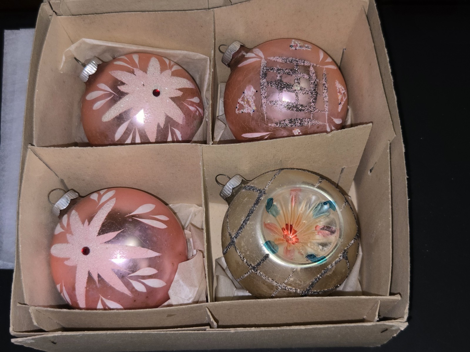 JUMBO Vintage Shiny Brite Germany  Glass Ornaments Set of 4 West German