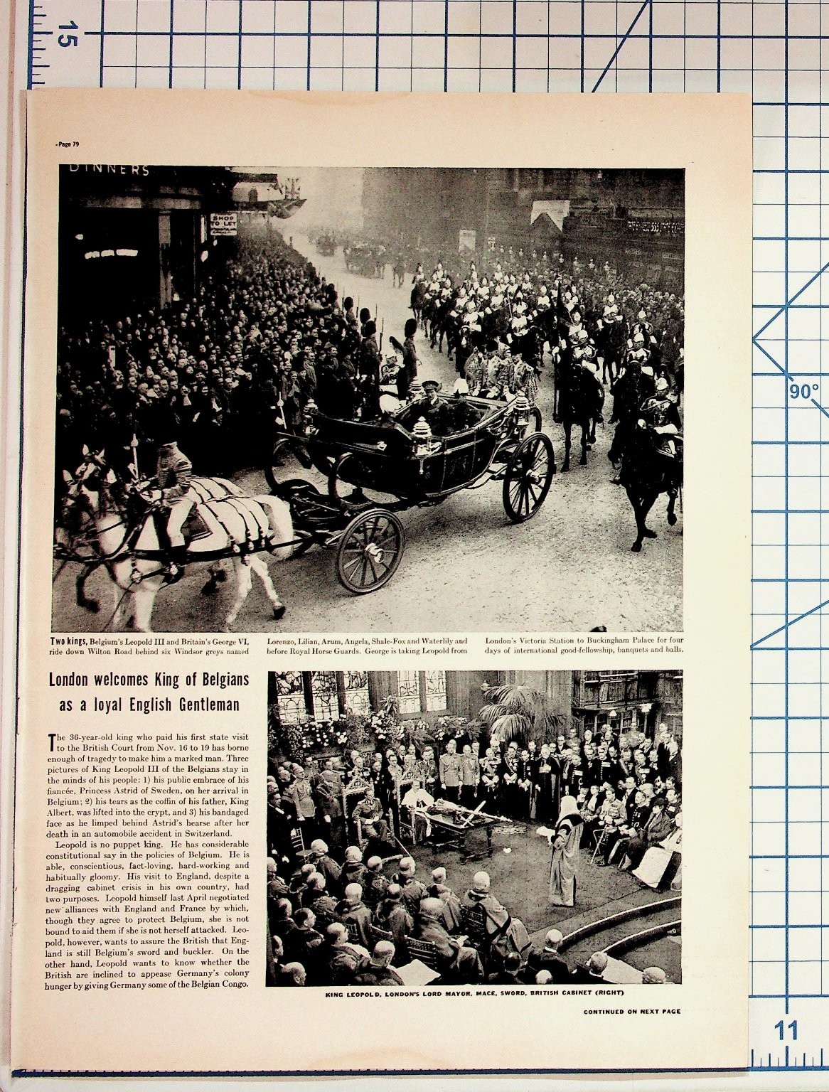 1937 King Leopold III Belgium London Visit Magazine Page Ephemera 1937 King Leopold III Belgium London Visit Magazine Page Ephemera