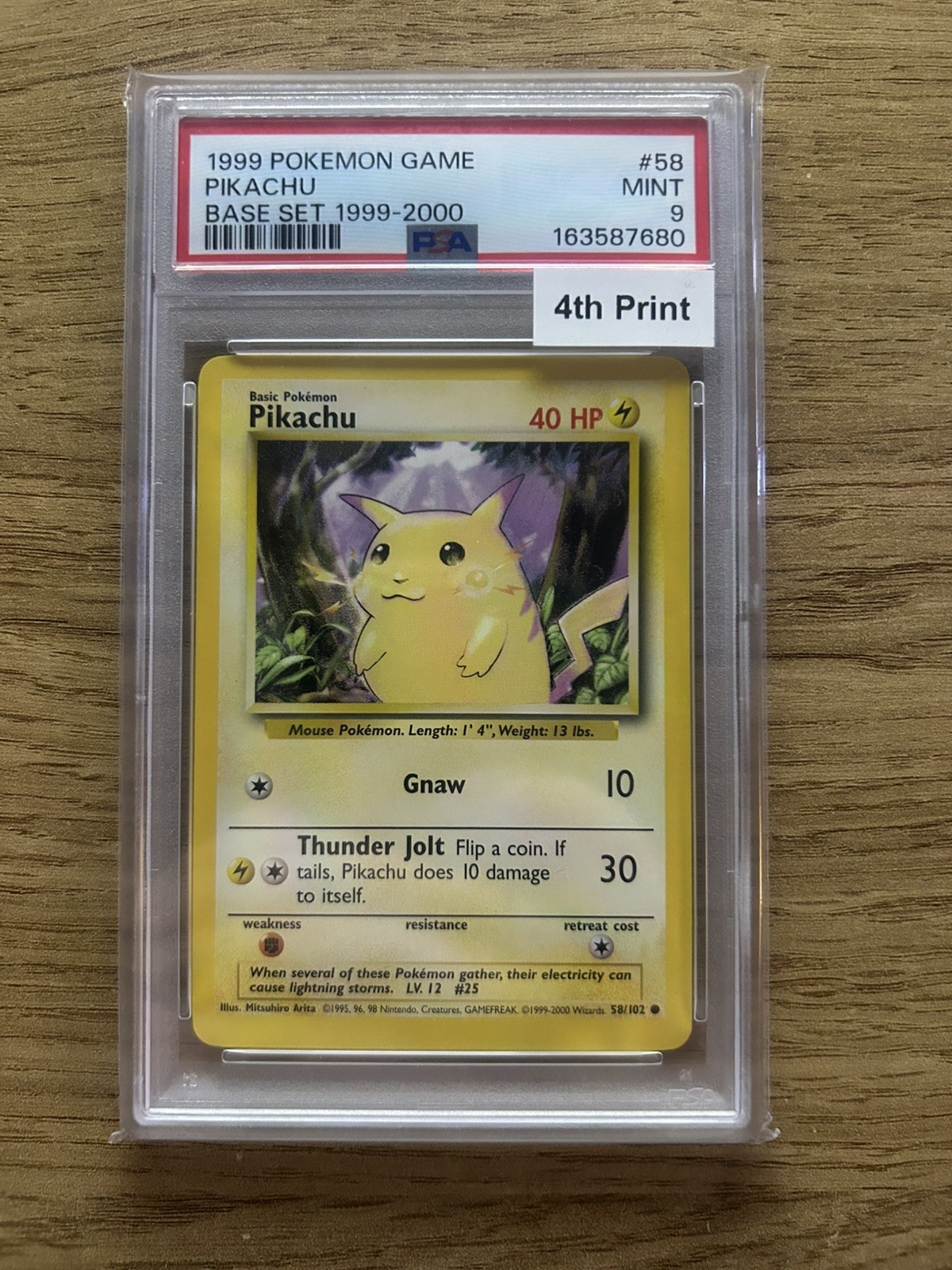 PSA 9 GEM MINT 1999-2000 4th PRINT UK POKÉMON PIKACHU YELLOW CHEEKS 58/102