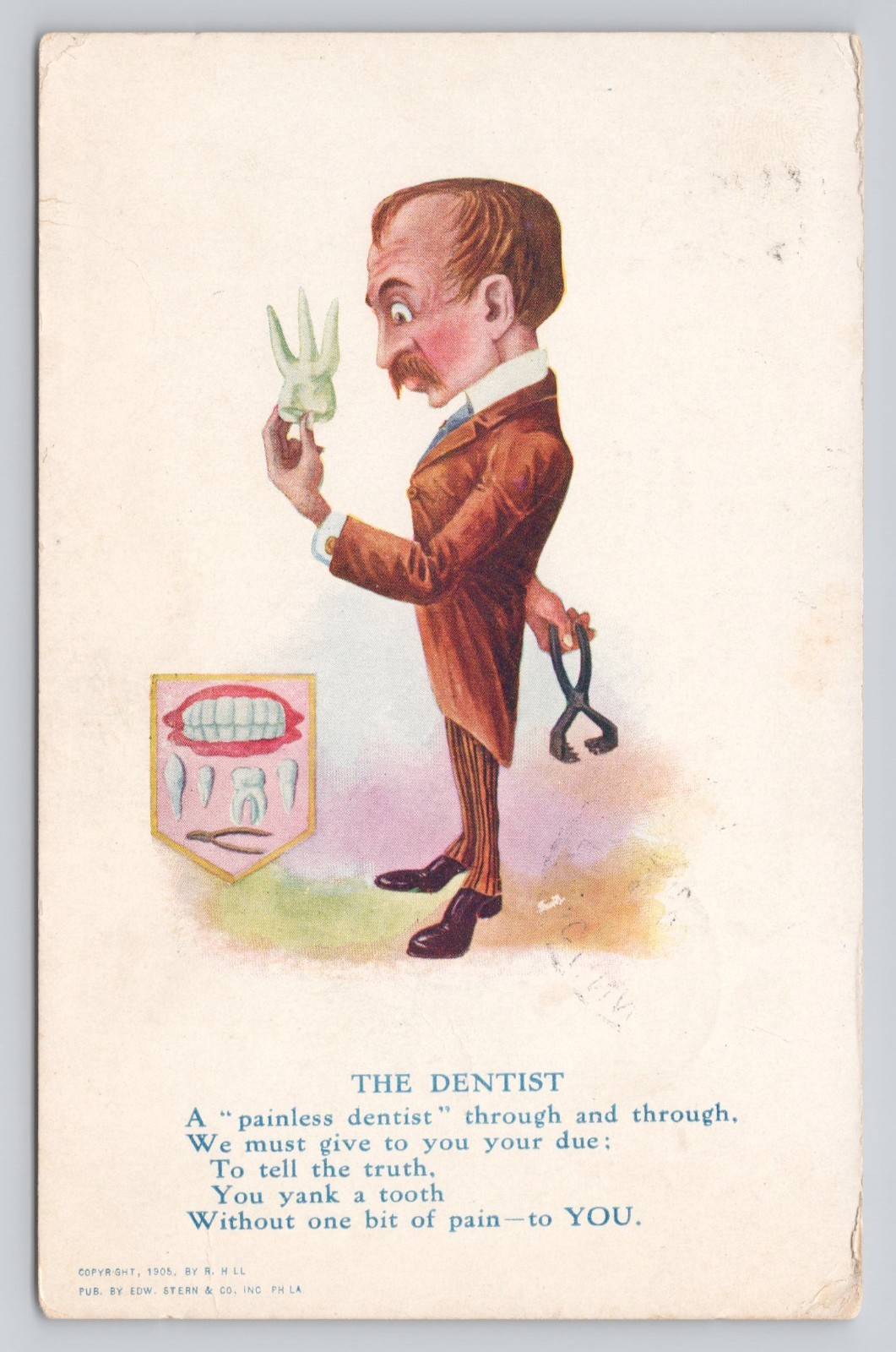 The Dentist Painless Dentist Pulled Tooth c1905 R. Hill Comic Postcard