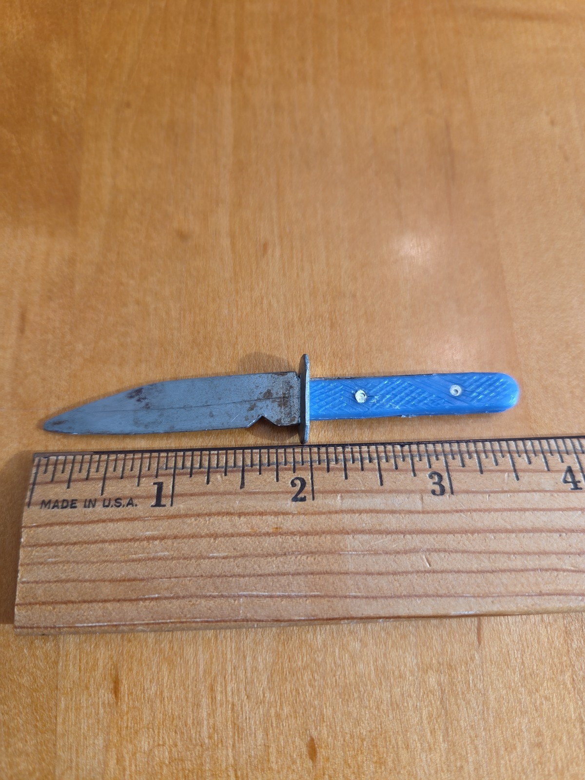 Vintage Miniature Mini 3.5 Inch Bowie Knife Blue handle, Stamped 