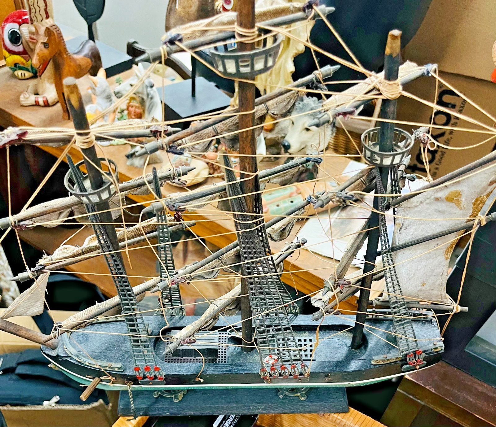 Whaling Ship Clipper, Antique Vintage US 1846 Model Wood, small Whaling Ship Clipper, Antique Vintage US 1846 Model Wood, small