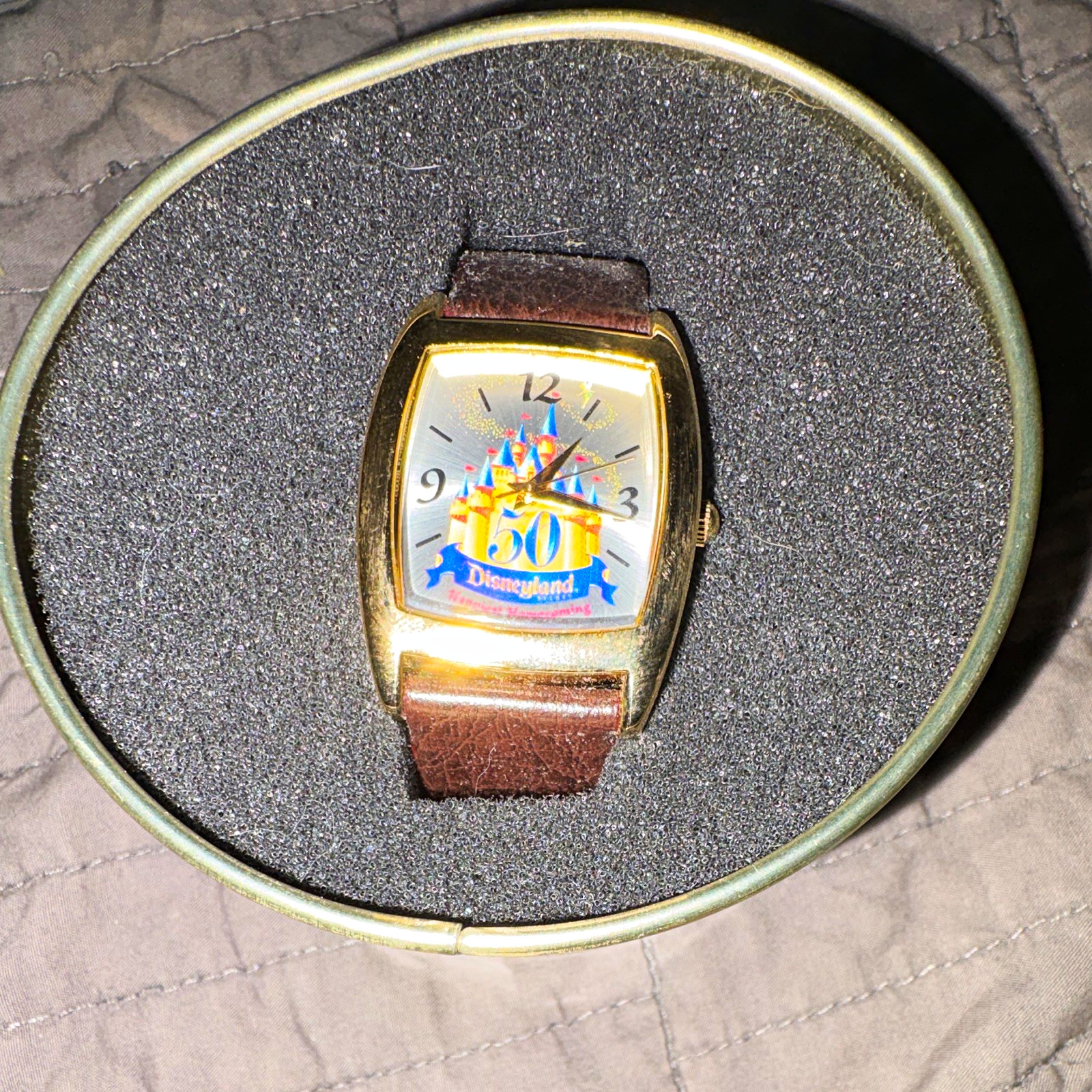 Disney Disneyland 50th Anniversary Wristwatch w/ Decorative Tin Case 2005