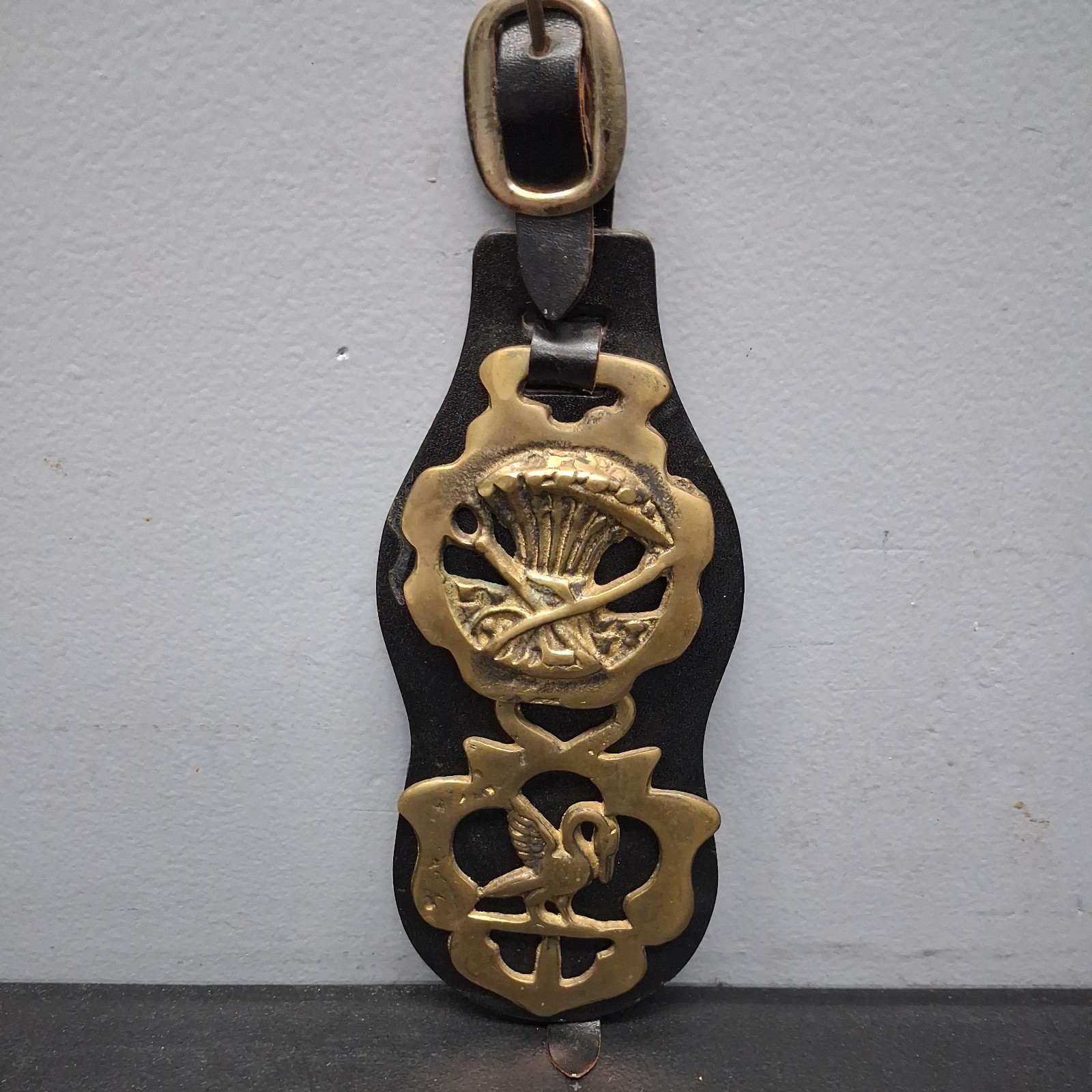 Horse Brass Leather Strap Antique From England TWO   Horse Brasses 10
