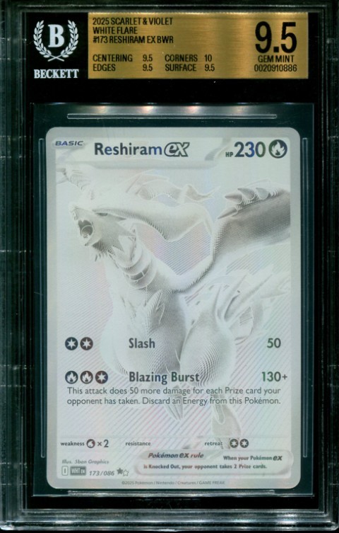 Reshiram ex #173/086 White Flare BGS 9.5 Pokemon Card