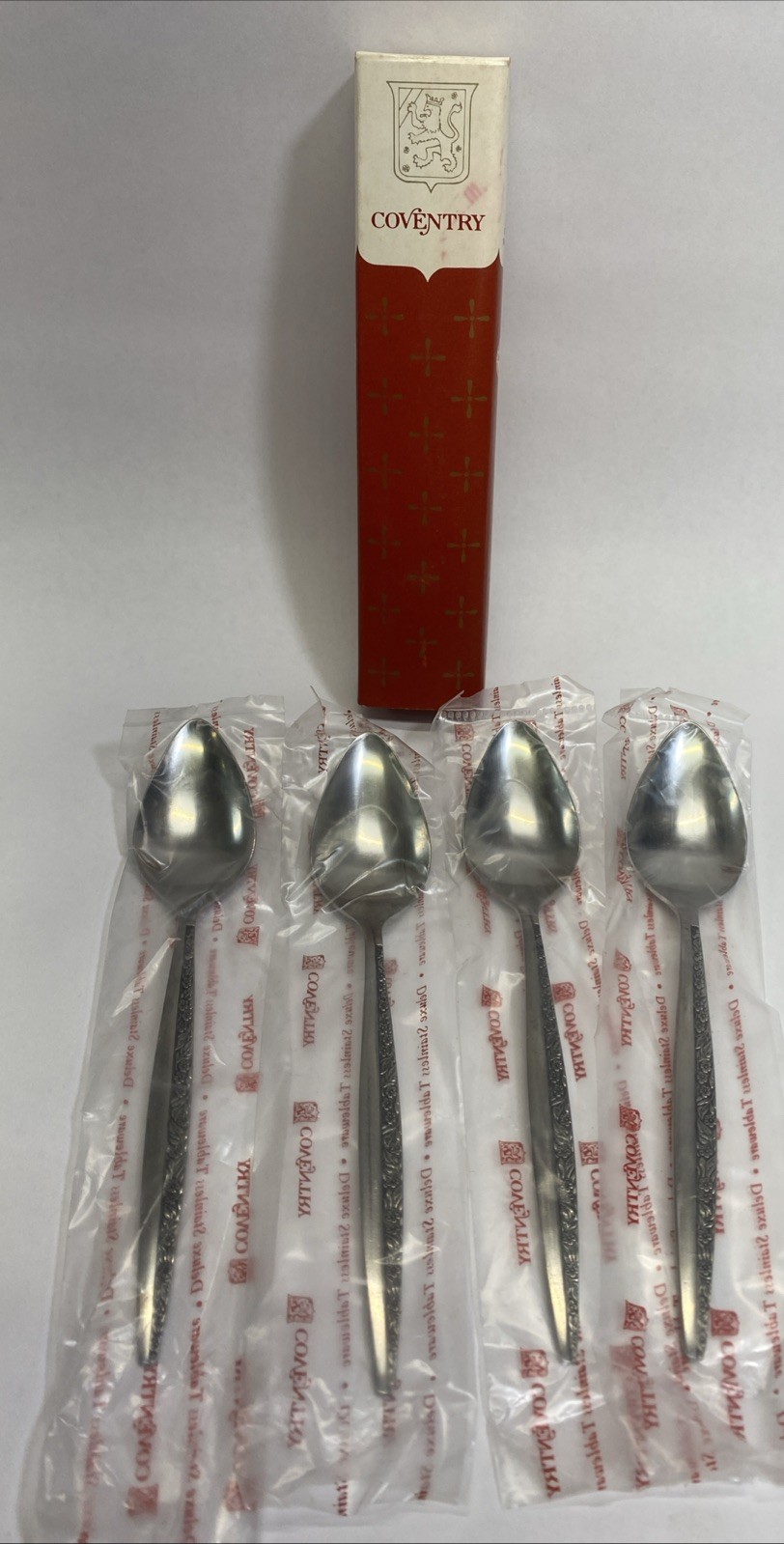 Vintage COVENTRY Japan Stainless Bouquet Set Of 4 Grapefruit Spoons NEW IN BOX Vintage COVENTRY Japan Stainless Bouquet Set Of 4 Grapefruit Spoons NEW IN BOX