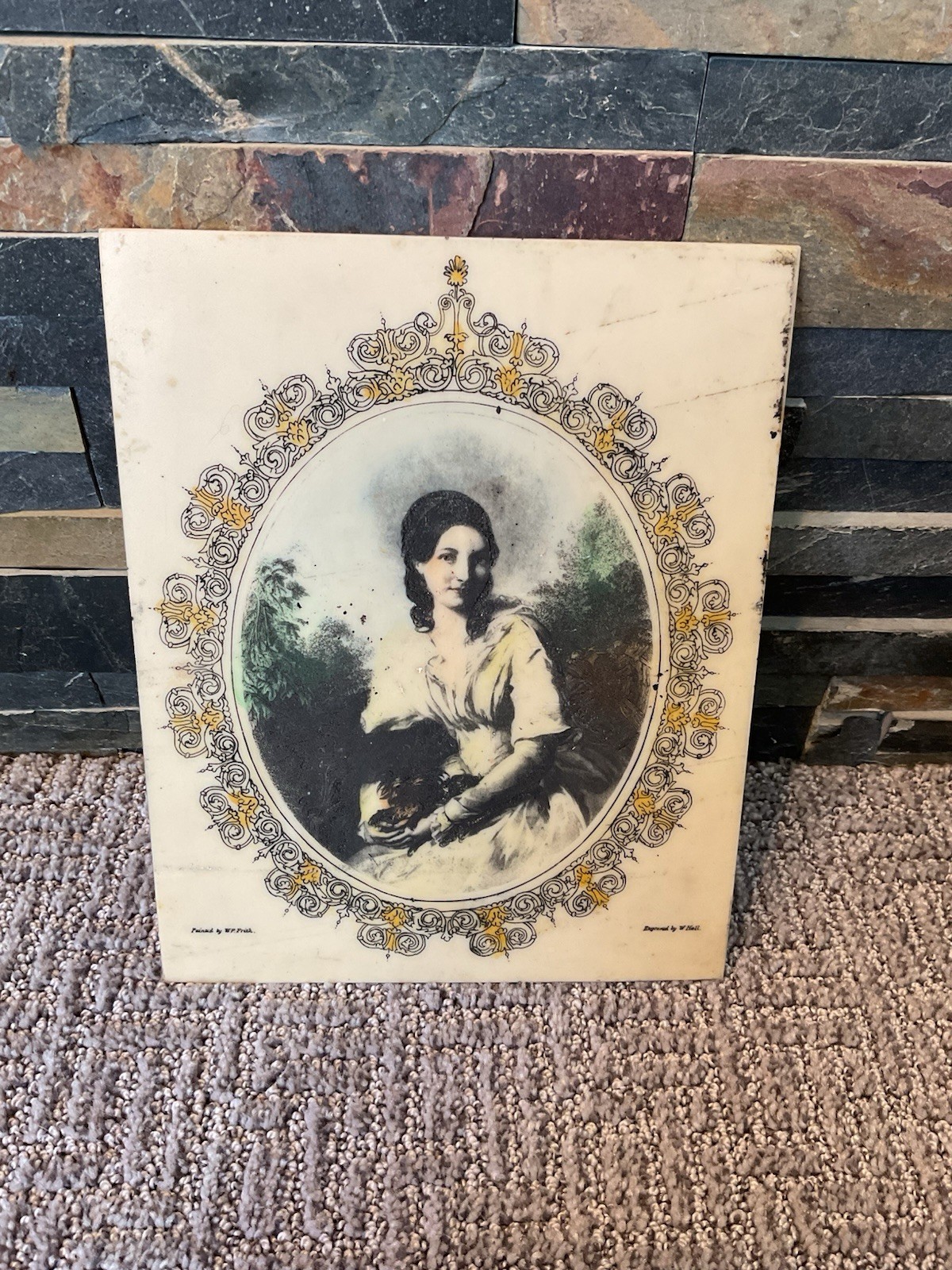 Vintage Victorian Women Portrait W.P. Firth (engraved On Lucite By W. Hall)
