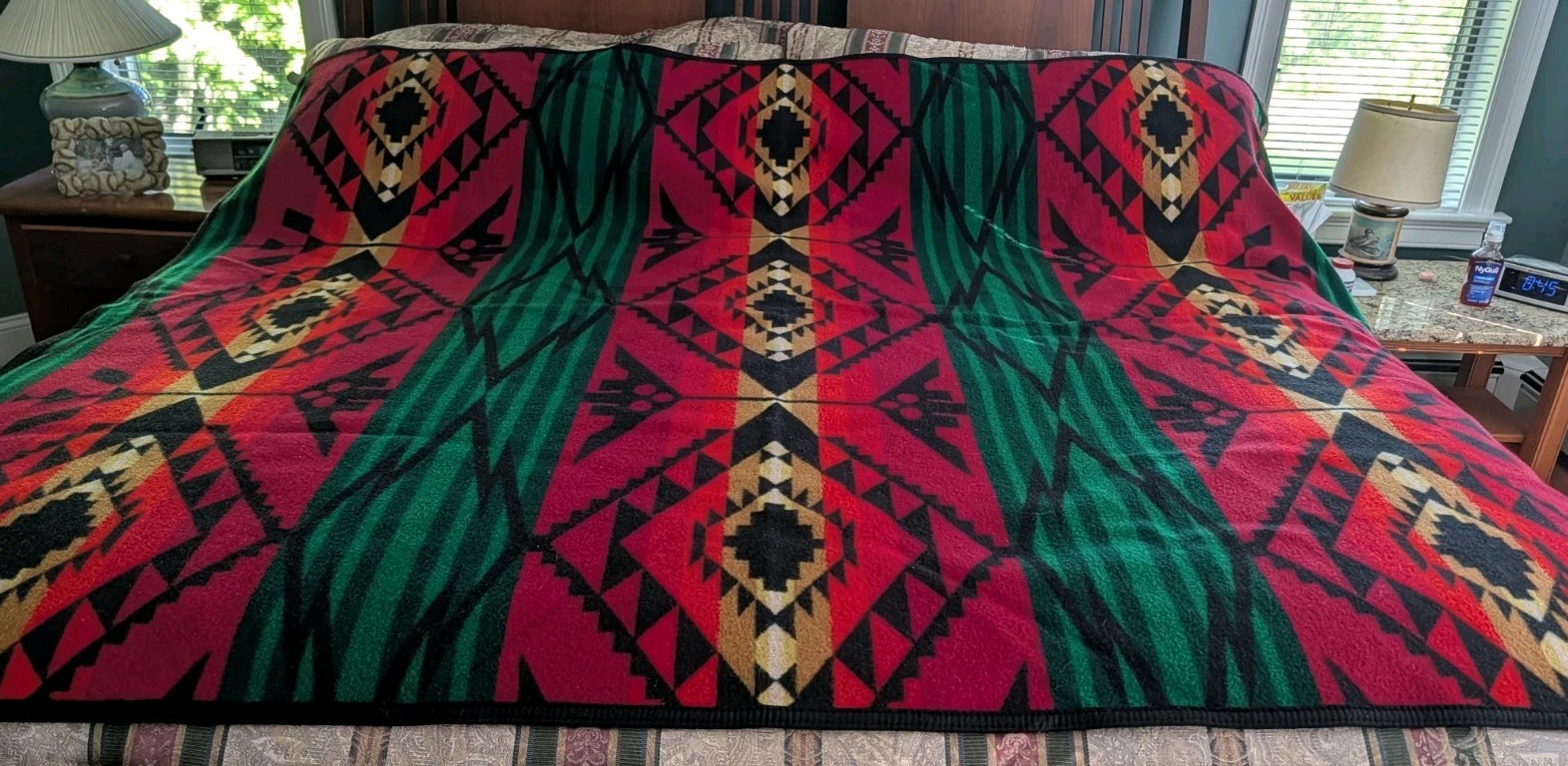 Vintage Pendleton Chief Joseph wool blanket, Red, Black, Gold, Green 66x80 Inch