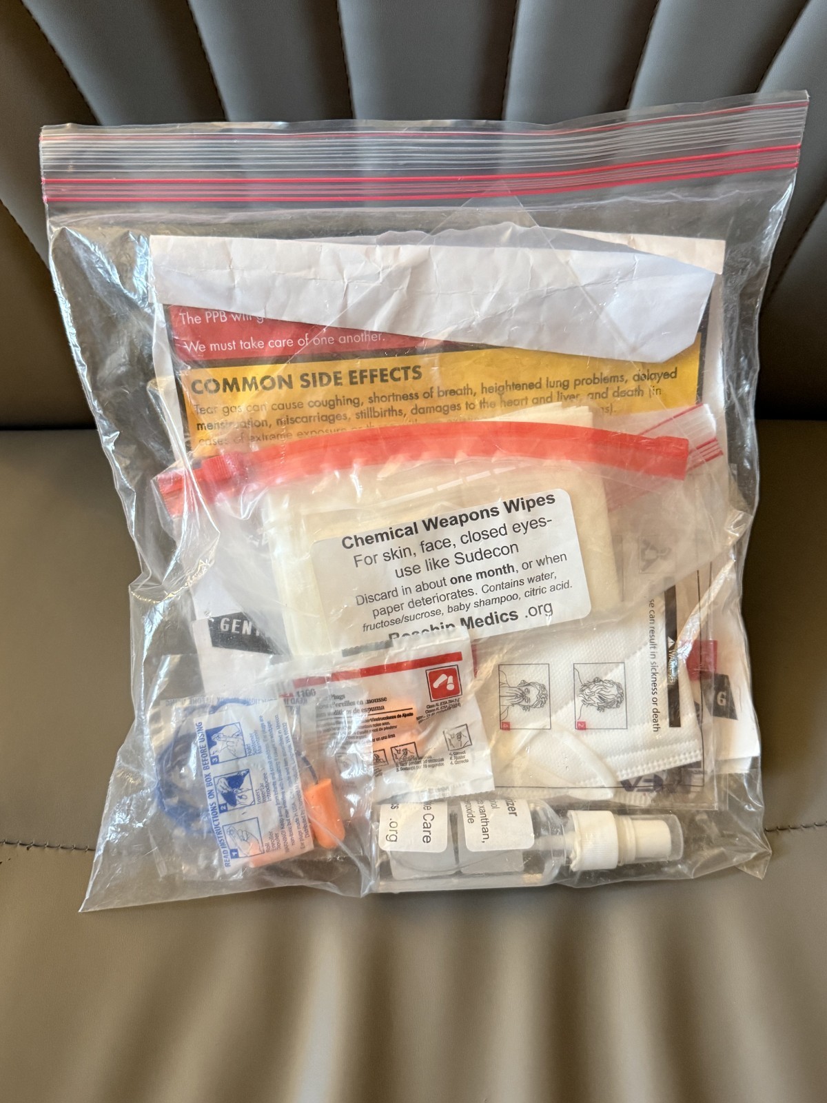 COVID-19 era ANTIFA tear gas wipes set and note from Portland, Oregon in 2020