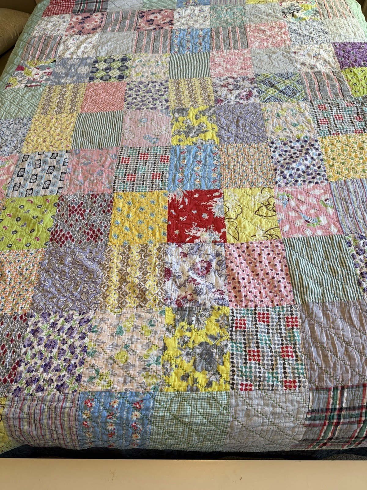 Antique 1920s Handmade Patchwork Scrap Quilt – Pristine Condition (56” x 80