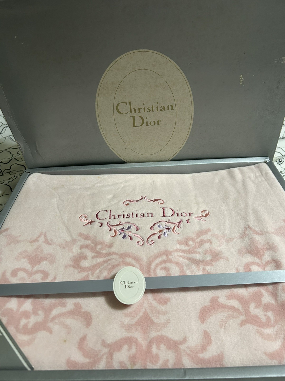 Christian Dior Cotton Blanket Logo Pink Vintage New In Box From Japan Christian Dior Cotton Blanket Logo Pink Vintage New In Box From Japan