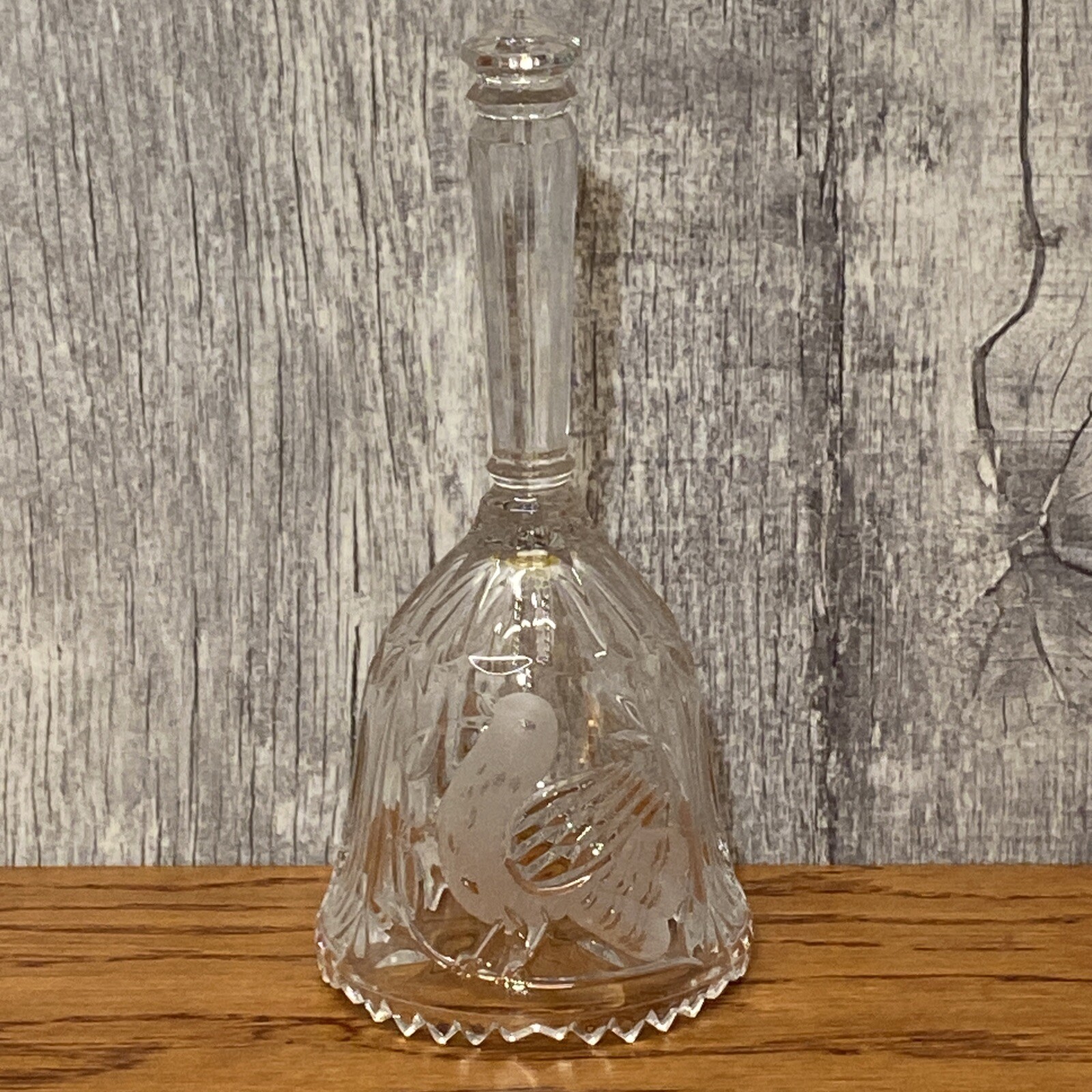 Clear 24% Lead Crystal Glass Dinner Bell With Etched Bird 7-7/8” Germany Vintage