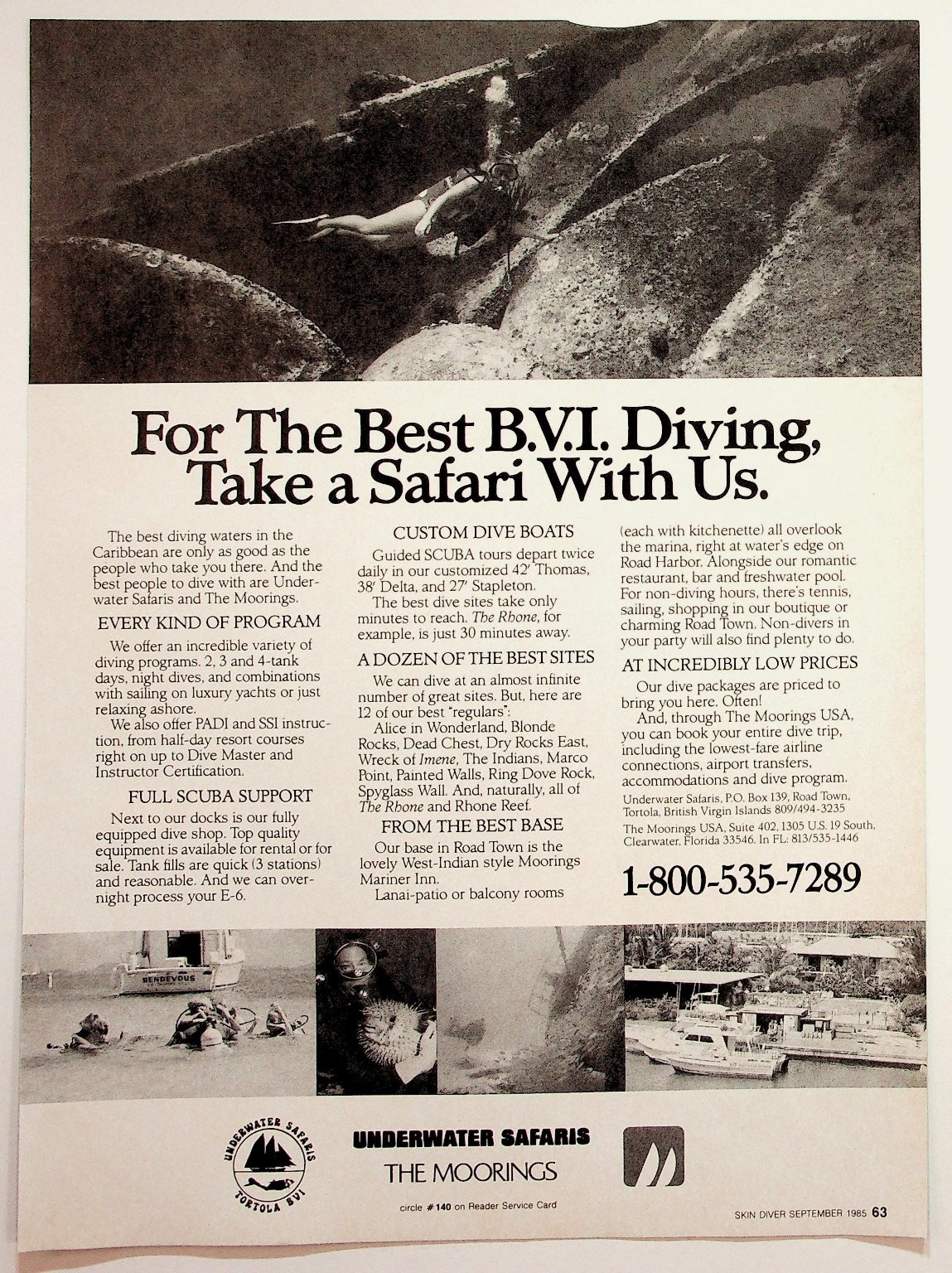 1985 BVI Diving Ad UNDERWATER SAFARIS THE MOORINGS Skin Diver Magazine Ephemera 1985 BVI Diving Ad UNDERWATER SAFARIS THE MOORINGS Skin Diver Magazine Ephemera