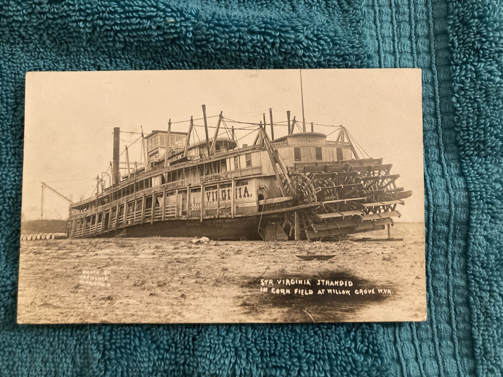 RPPC STEAMER VIRGINIA AGROUND WILLIAM GROVE WEST VIRGINIA STEAMBOAT WRECK 1910 RPPC STEAMER VIRGINIA AGROUND WILLIAM GROVE WEST VIRGINIA STEAMBOAT WRECK 1910