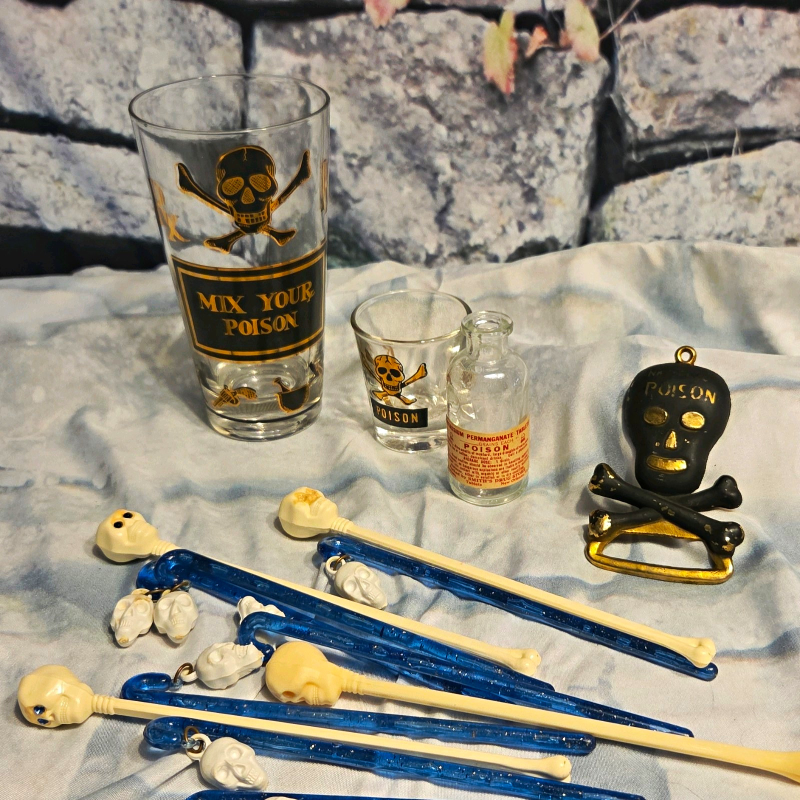 George Briard Vintage Mix Your Poison, shot glass, bottle opener, swizzles, etc George Briard Vintage Mix Your Poison, shot glass, bottle opener, swizzles, etc