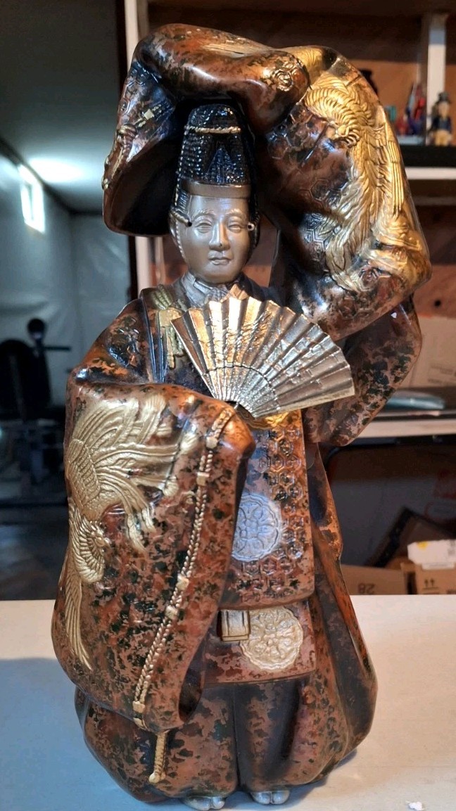 13 in Rare Japanese Old Vintage Noh Dancer Metal Figure Okina Tsushima Asian Art