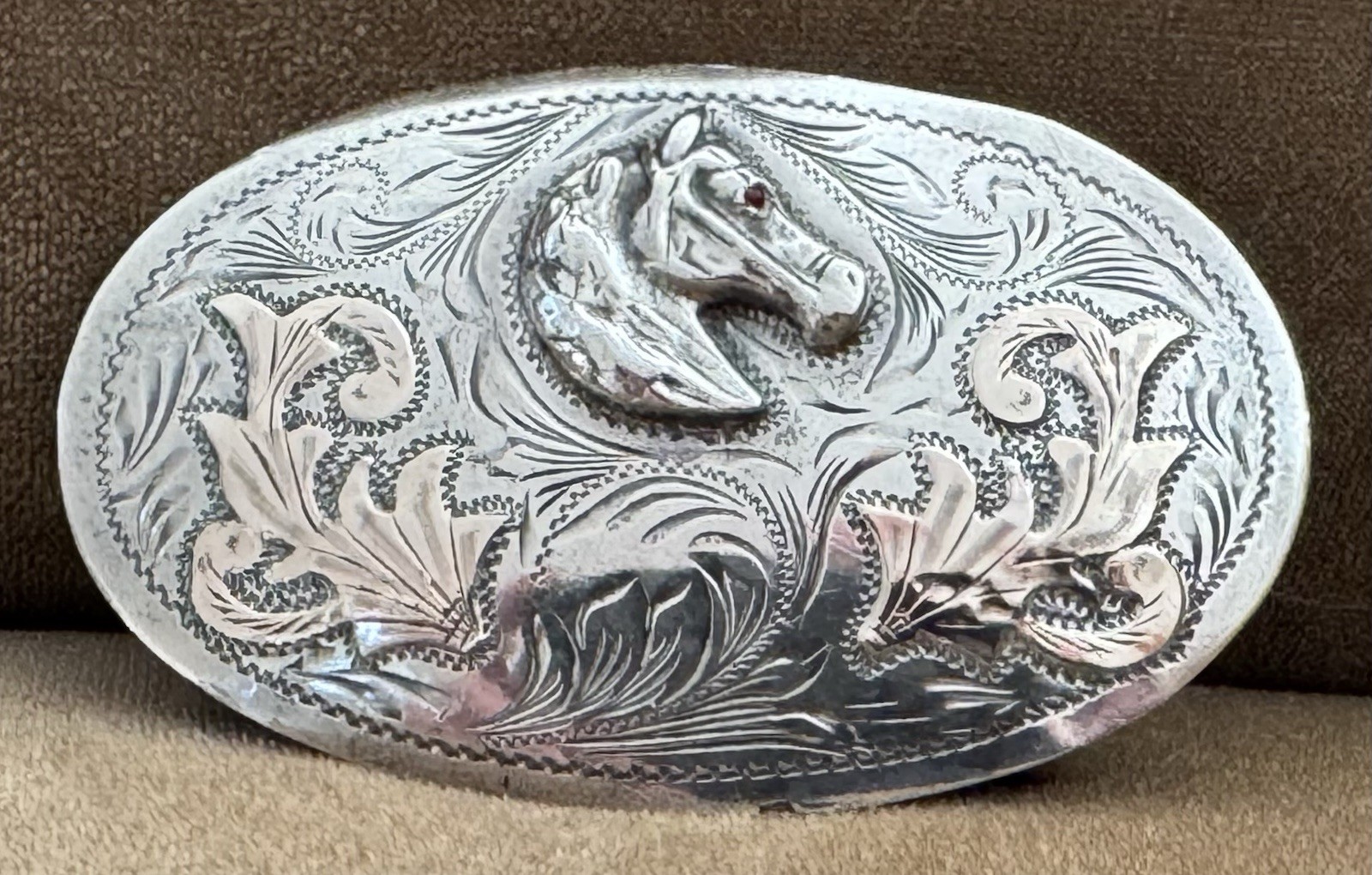 VTG Plata Jalisco México 925 Sterling Silver Red Gem Horse Eagle 50 Belt Buckle