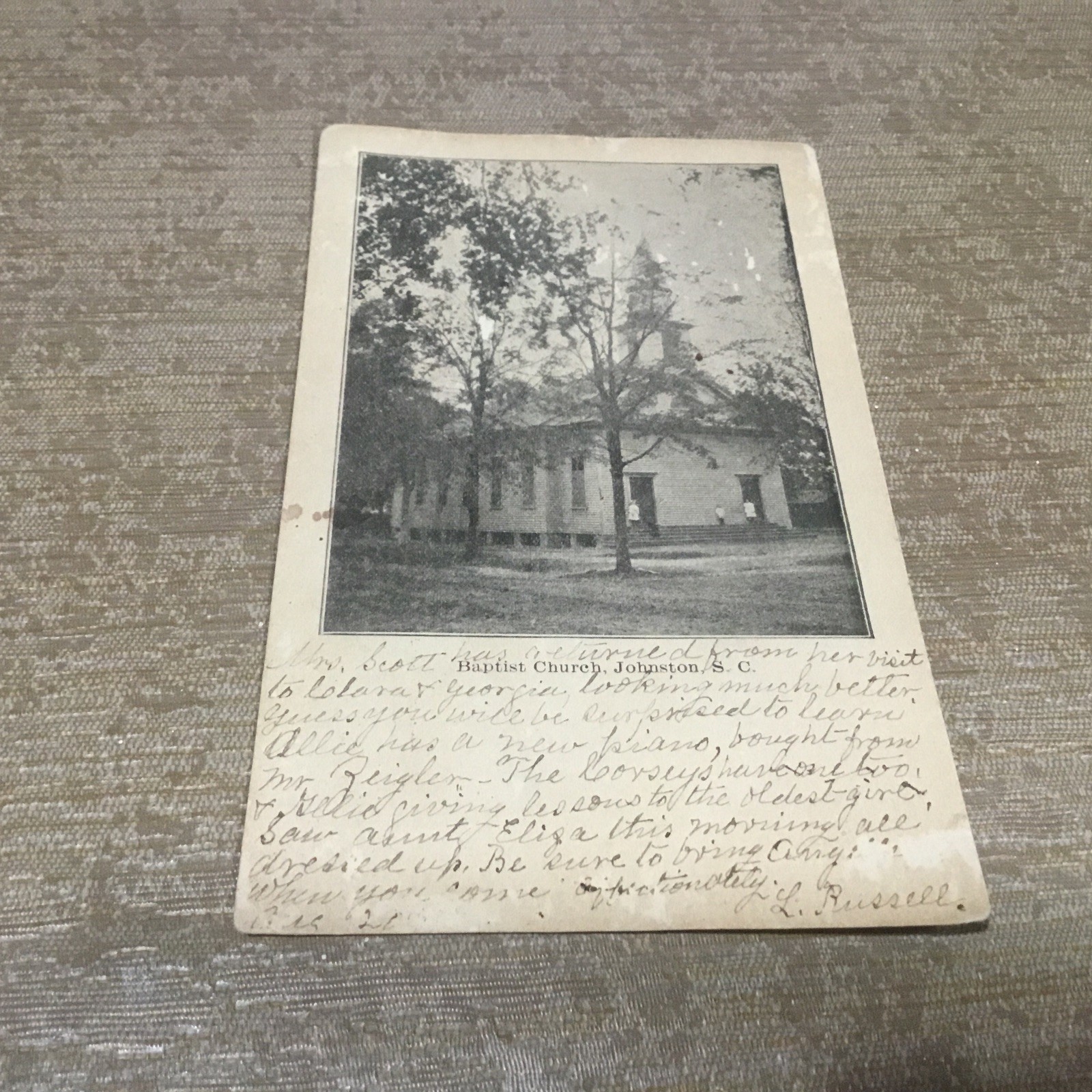 ca1910 Johnston S.C. Postcard Baptist Church pub. by A L Odom