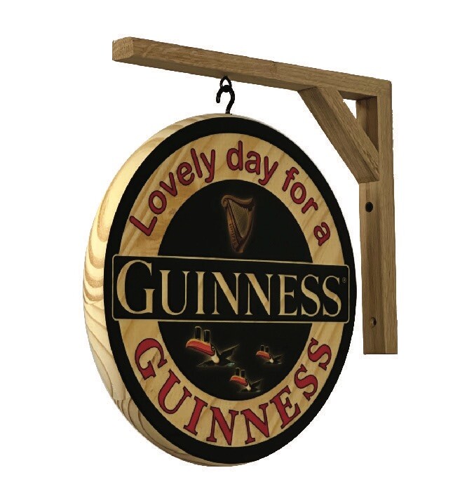 Guinness Wooden Pub Sign 12” Diameter Includes Hanging Bracket Guinness Wooden Pub Sign 12” Diameter Includes Hanging Bracket
