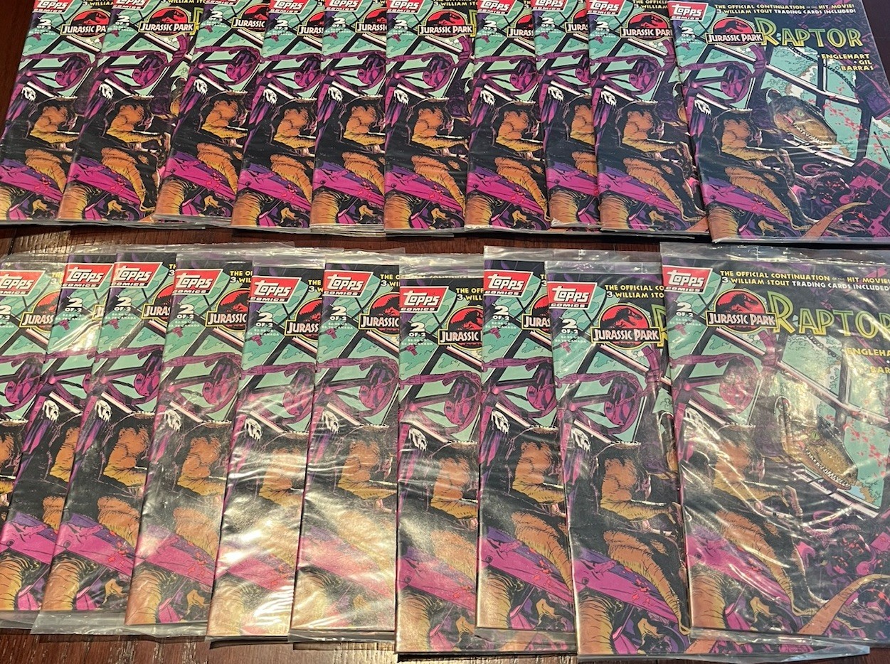Lot Of 20 NEW CELLO WRAPPED VTG Jurassic Park Raptor #2. W/CARDS Topps Comics Lot Of 20 NEW CELLO WRAPPED VTG Jurassic Park Raptor #2. W/CARDS Topps Comics