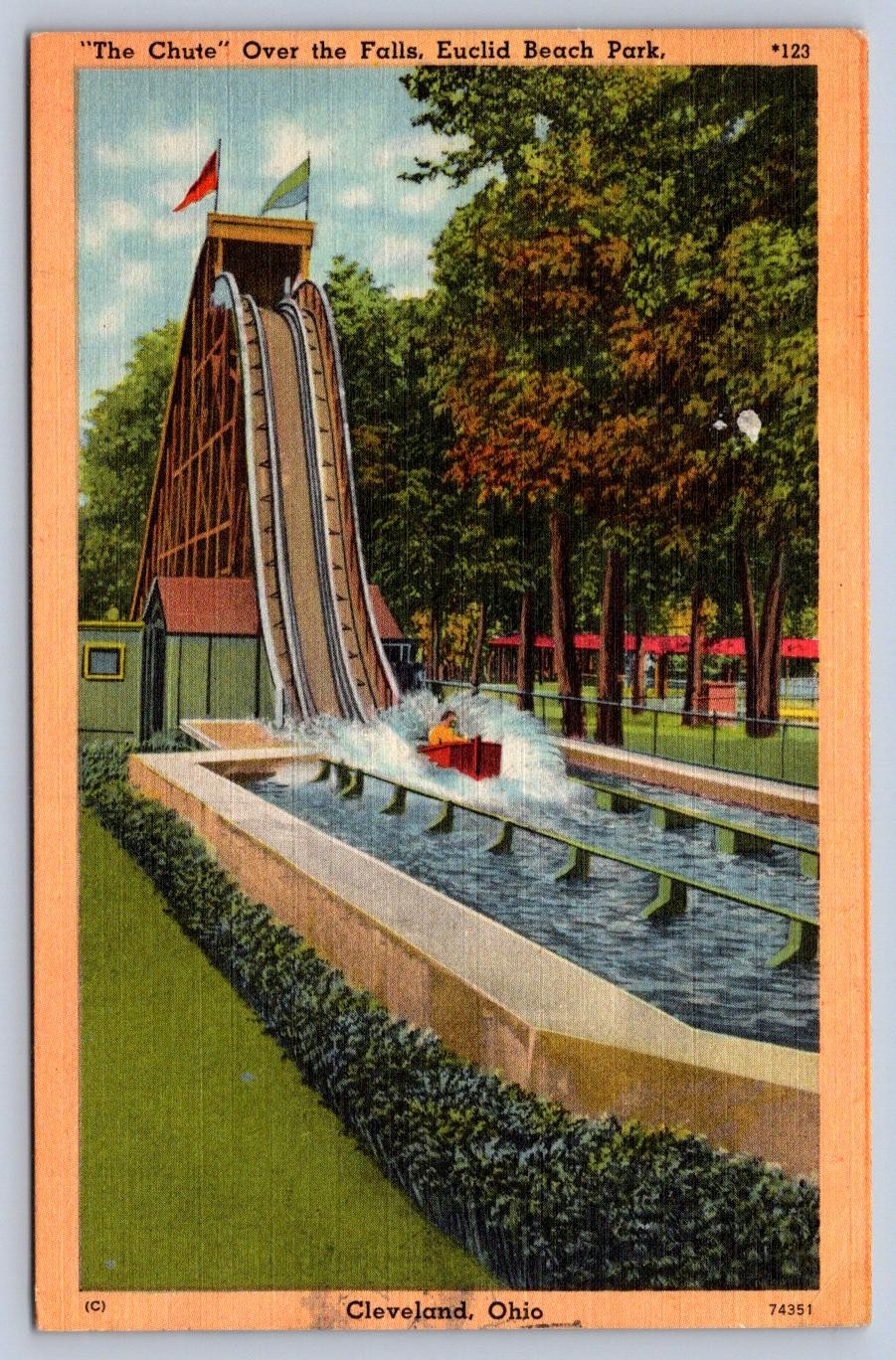 K58/ Cleveland Ohio Postcard Linen Euclid Beach Amusement Park Chute Ride 299