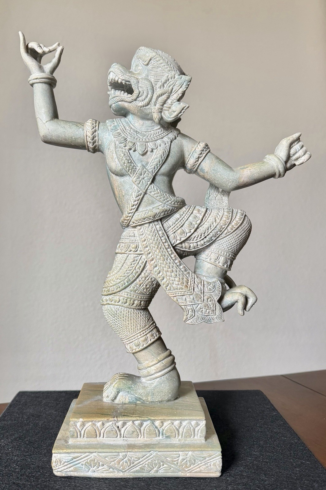 Vintage Khmer Style Hanuman Statue Carved Stone Monkey God Reamker Cambodia
