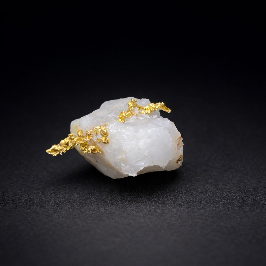 Native Gold on Milky Quartz – Folsom, California – 1.542 g Native Gold on Milky Quartz – Folsom, California – 1.542 g