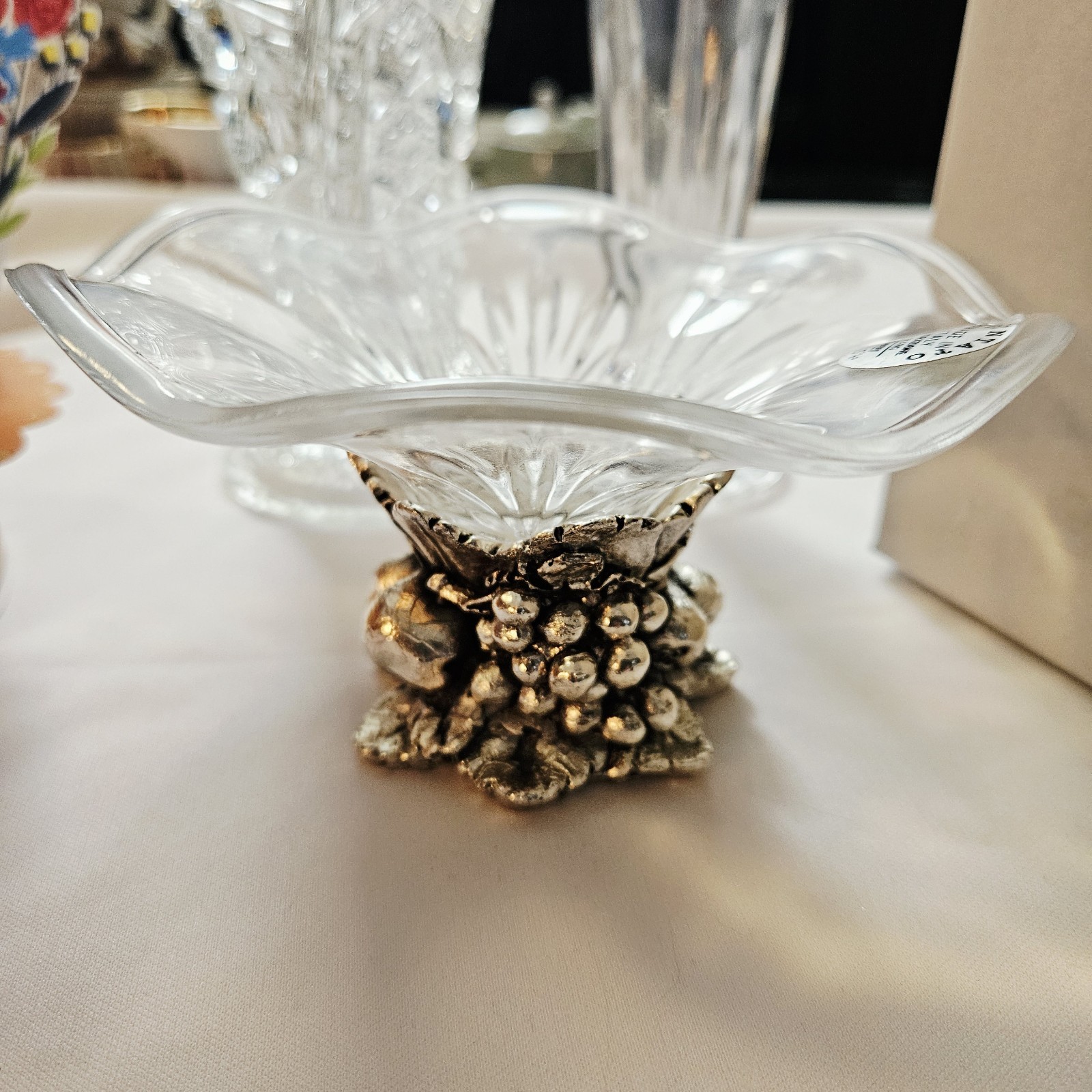 Crystal Bowl with 925 Sterling Silver Base/Fruit Base Susy Modelli Exclusivi