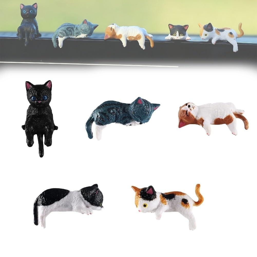 Set of 5 Mini Cat Figurines, Adorable Handcrafted Kitten Statues for Desk Decor