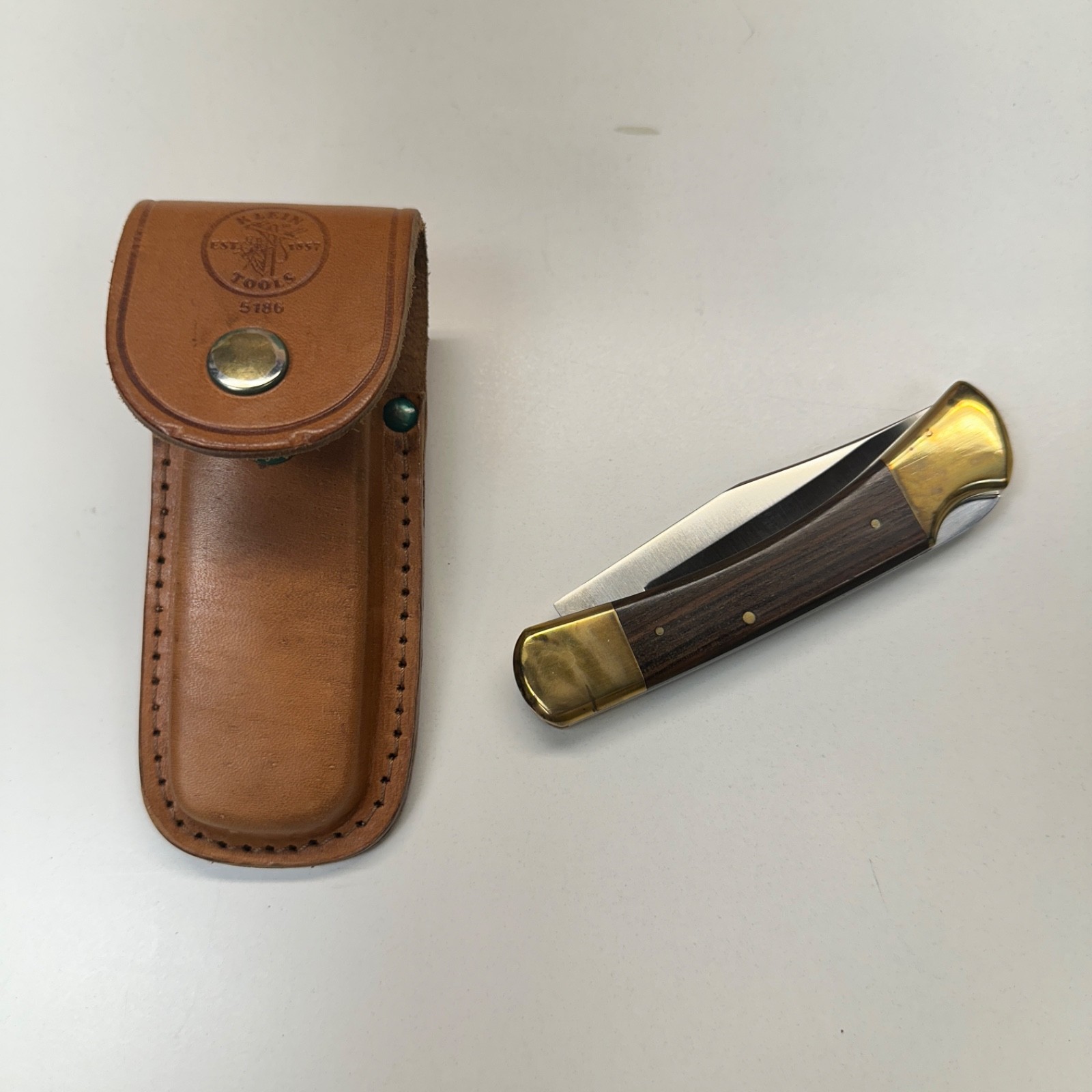 NOS Vintage Klein Tools 44037 Sportsman Knife Japan Ebony Brass 5186 Sheath