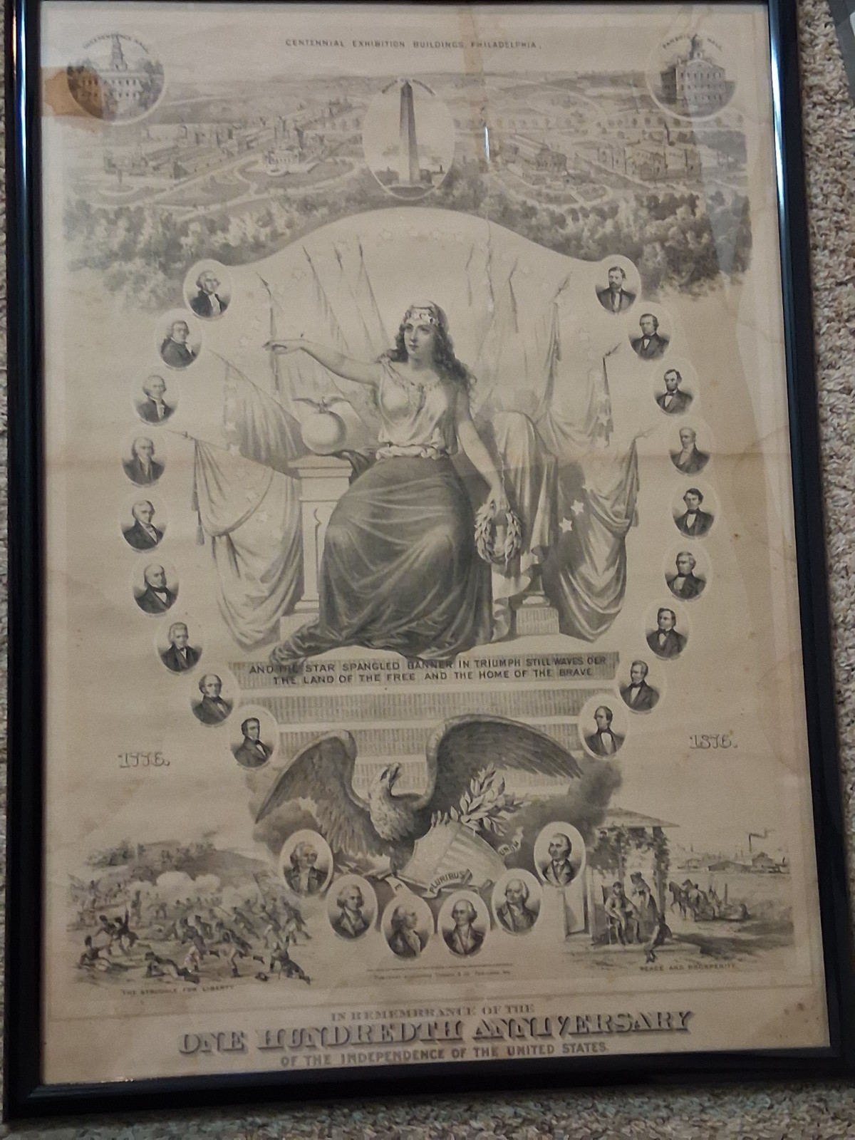 Antique 1876 United States of America Centennial Expedition Poster Philadelphia