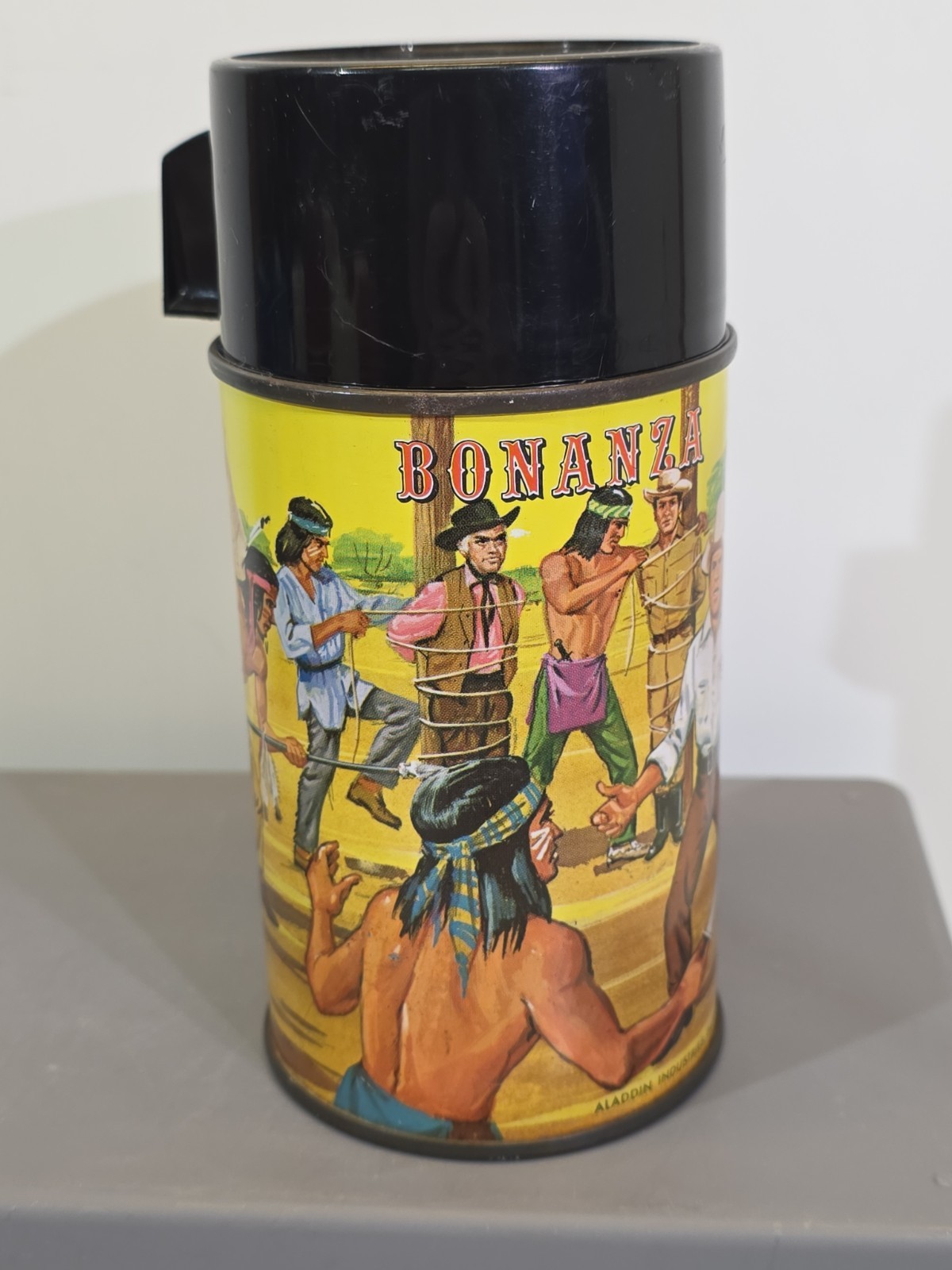 Vintage RARE 1960\'s Aladdin BONANZA Thermos 8oz Half Pint Metal TV Show Vintage RARE 1960\'s Aladdin BONANZA Thermos 8oz Half Pint Metal TV Show