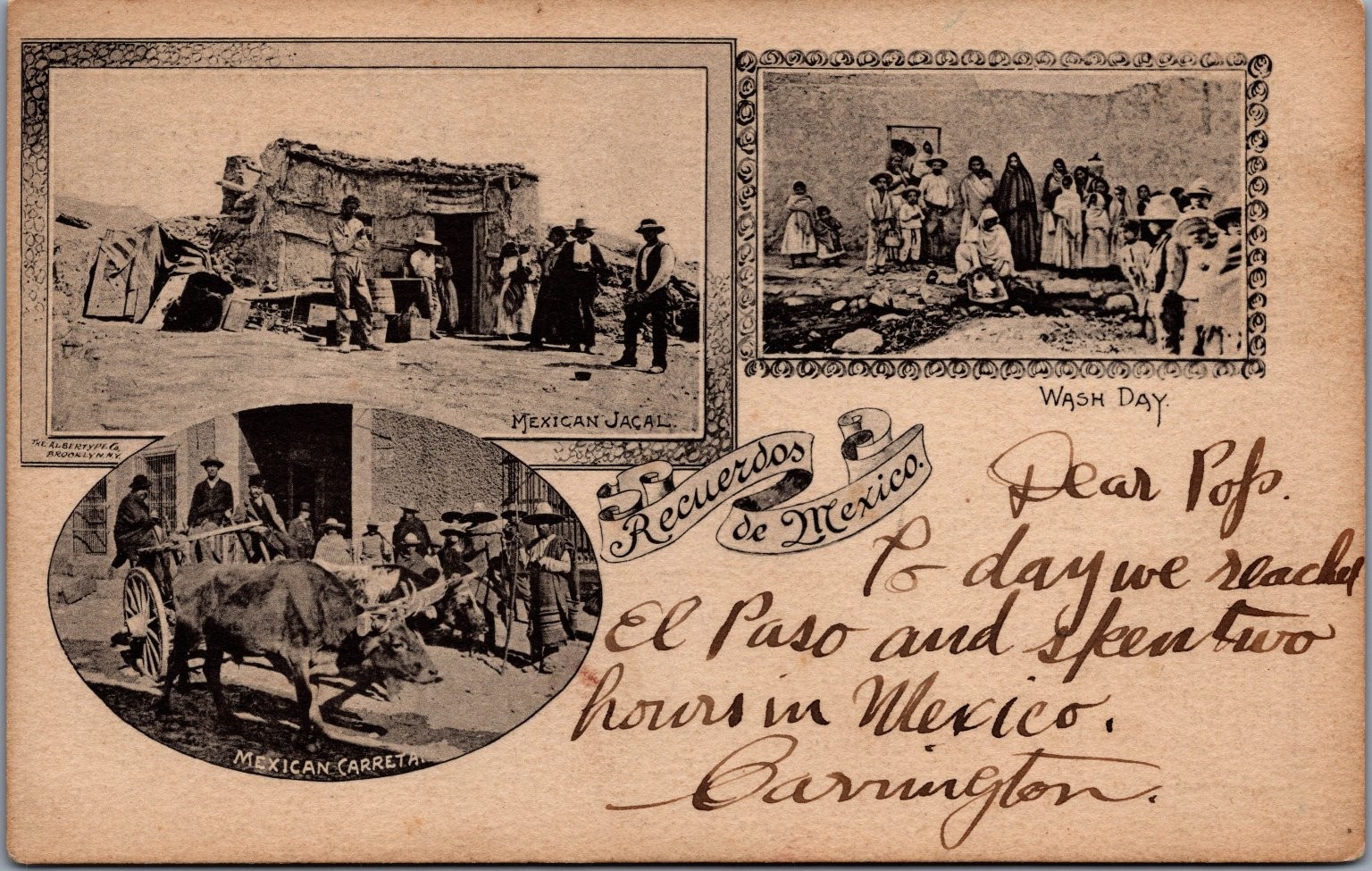 Recuerdos de Mexico Postcard - Mexican Jacal Carreta Wash Day El Paso Recuerdos de Mexico Postcard - Mexican Jacal Carreta Wash Day El Paso