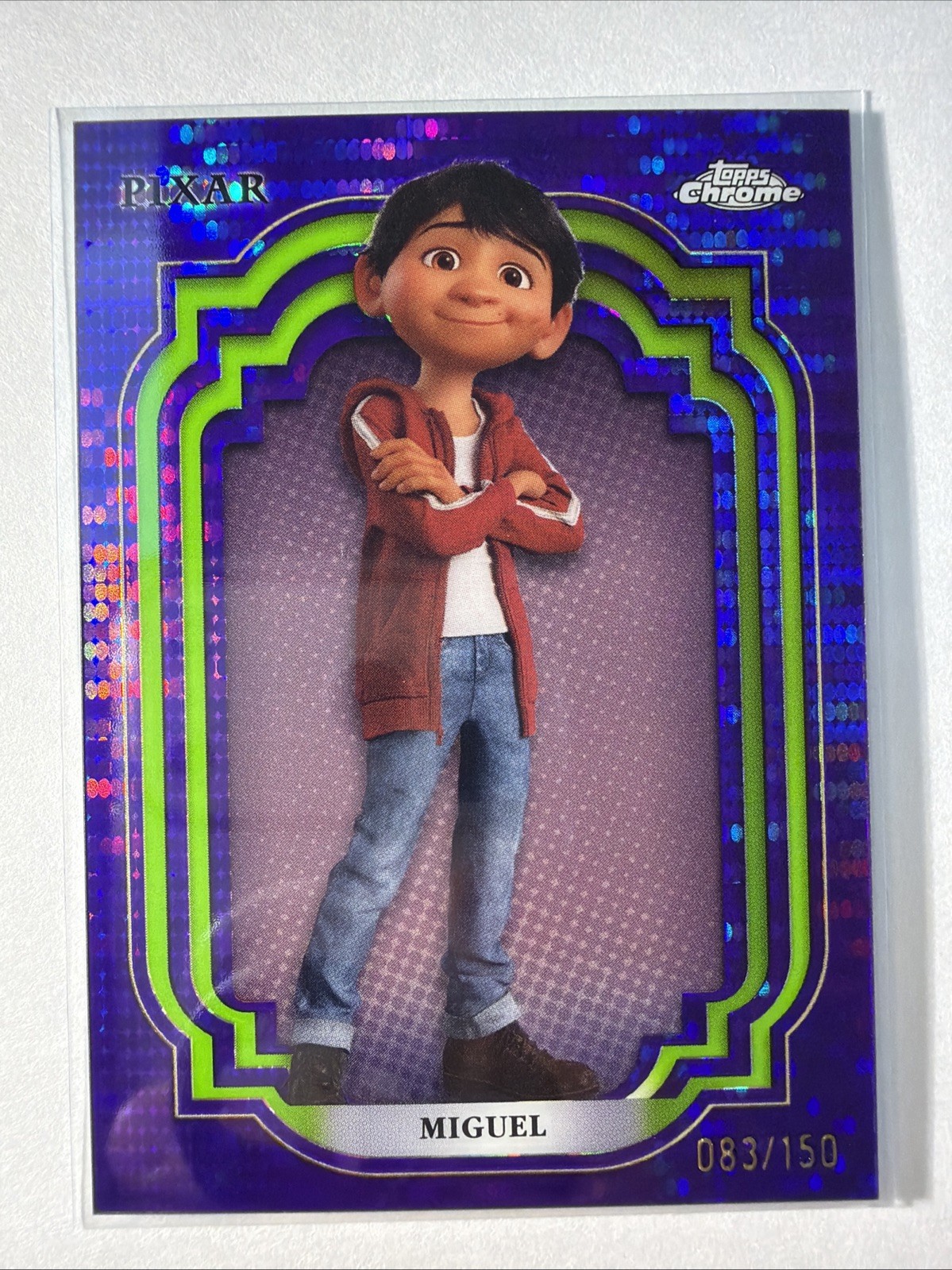 2024 Topps Chrome Disney Miguel Purple and Green Pulsar /150 #171 Coco 2024 Topps Chrome Disney Miguel Purple and Green Pulsar /150 #171 Coco