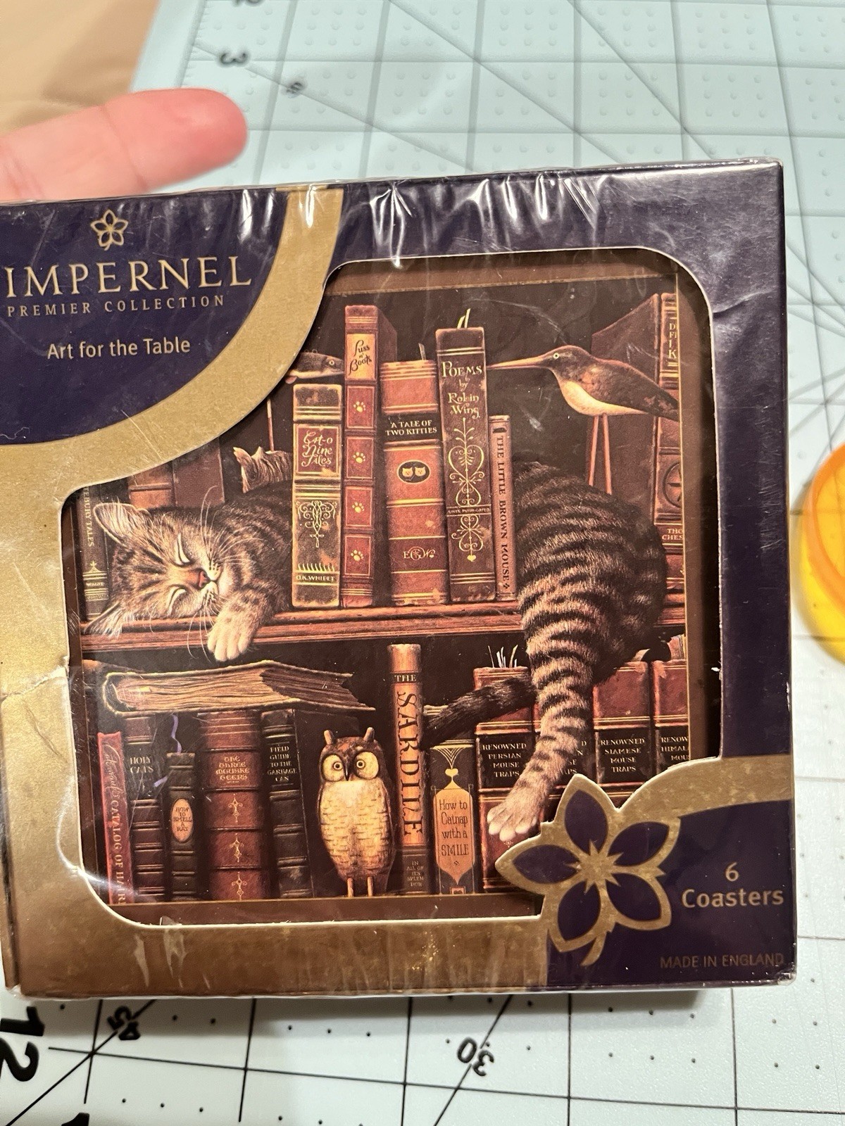 Vintage 1998 Pimpernel Coasters Frederick The Literate Cat Charles Wysocki Set 6