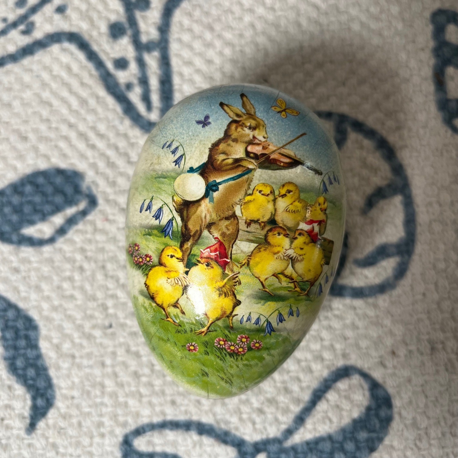 Vintage Nestler Germany paper mache Cardboard Easter Egg Bunny chicks 4.75\