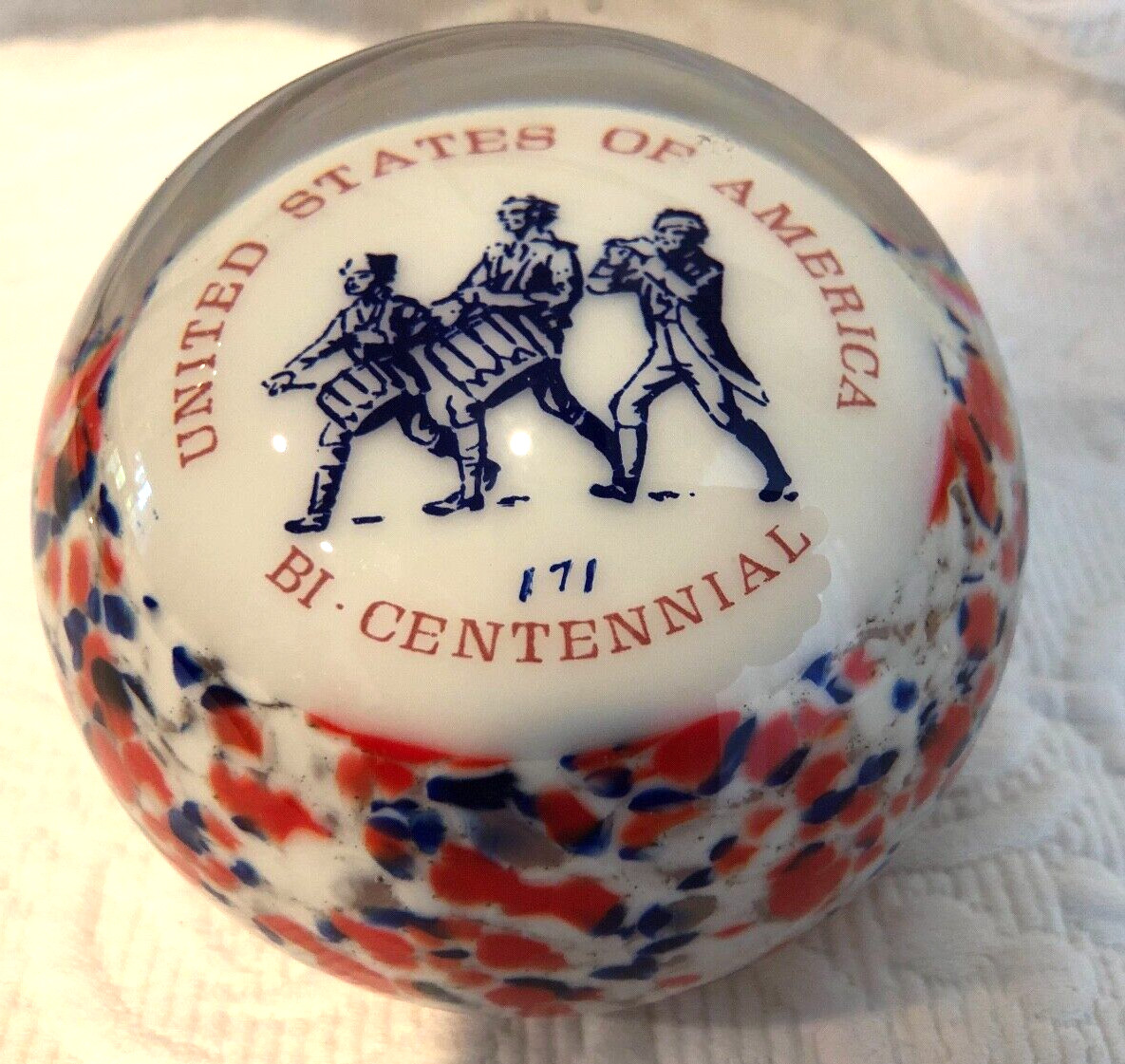Vintage Paperweight GLASS  1975-76 United States of America Bi-Centennial DOMED