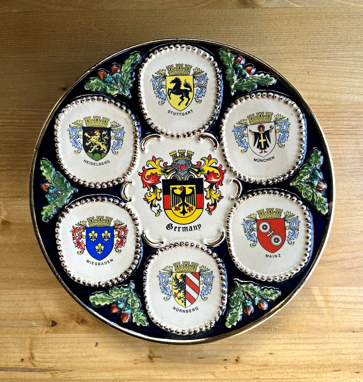 Vintage Germany Coat of Arms Collector Plate Cobalt Blue Gold Relief Souvenir Vintage Germany Coat of Arms Collector Plate Cobalt Blue Gold Relief Souvenir