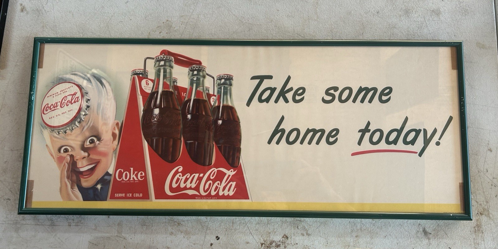 Vintage 1950s Coca Cola Sprite Boy Coke Store Front Diner Paper Sign Framed