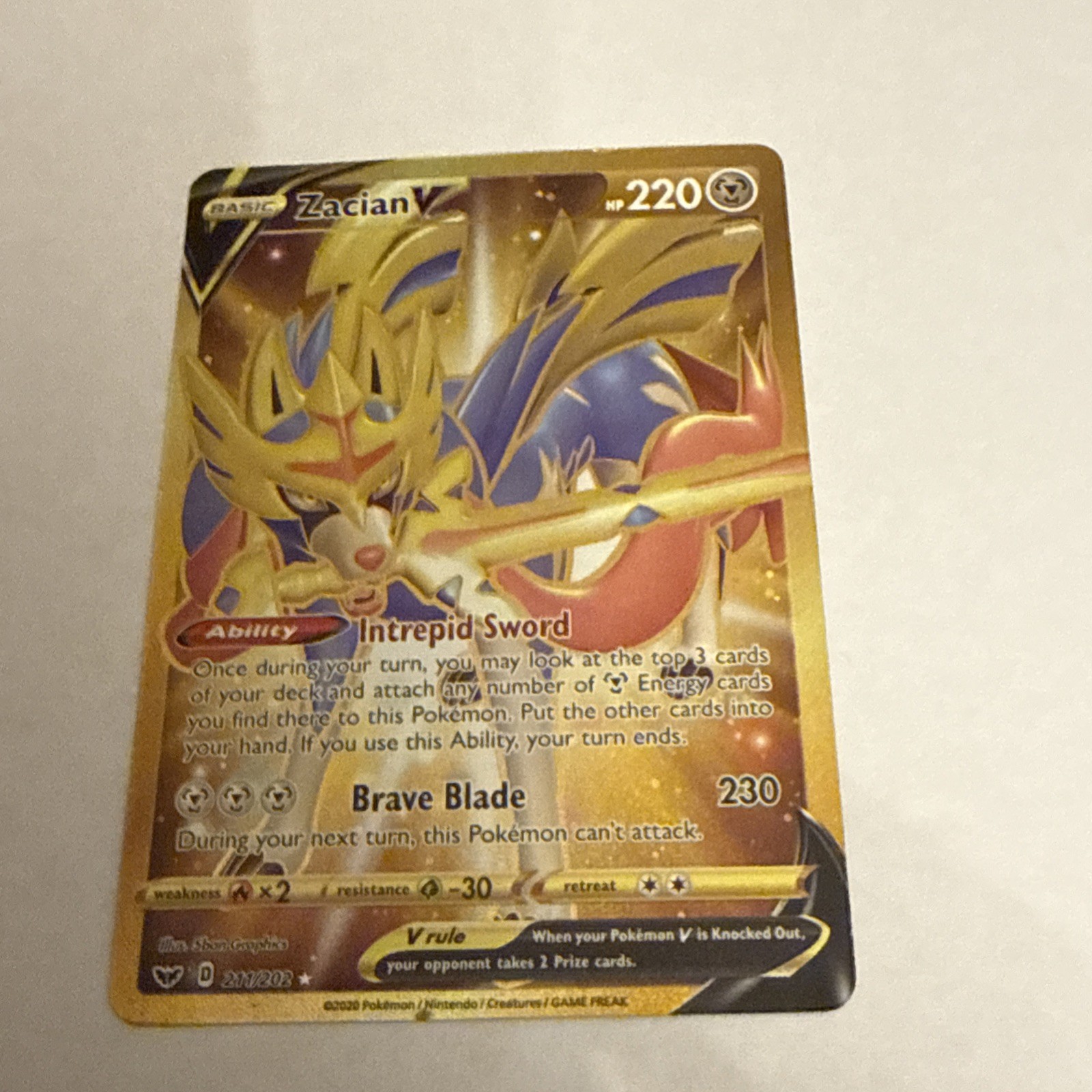 Pokémon Zacian V 211/202 Swsh01: Sword & Shield Secret Rare Full Art Holo