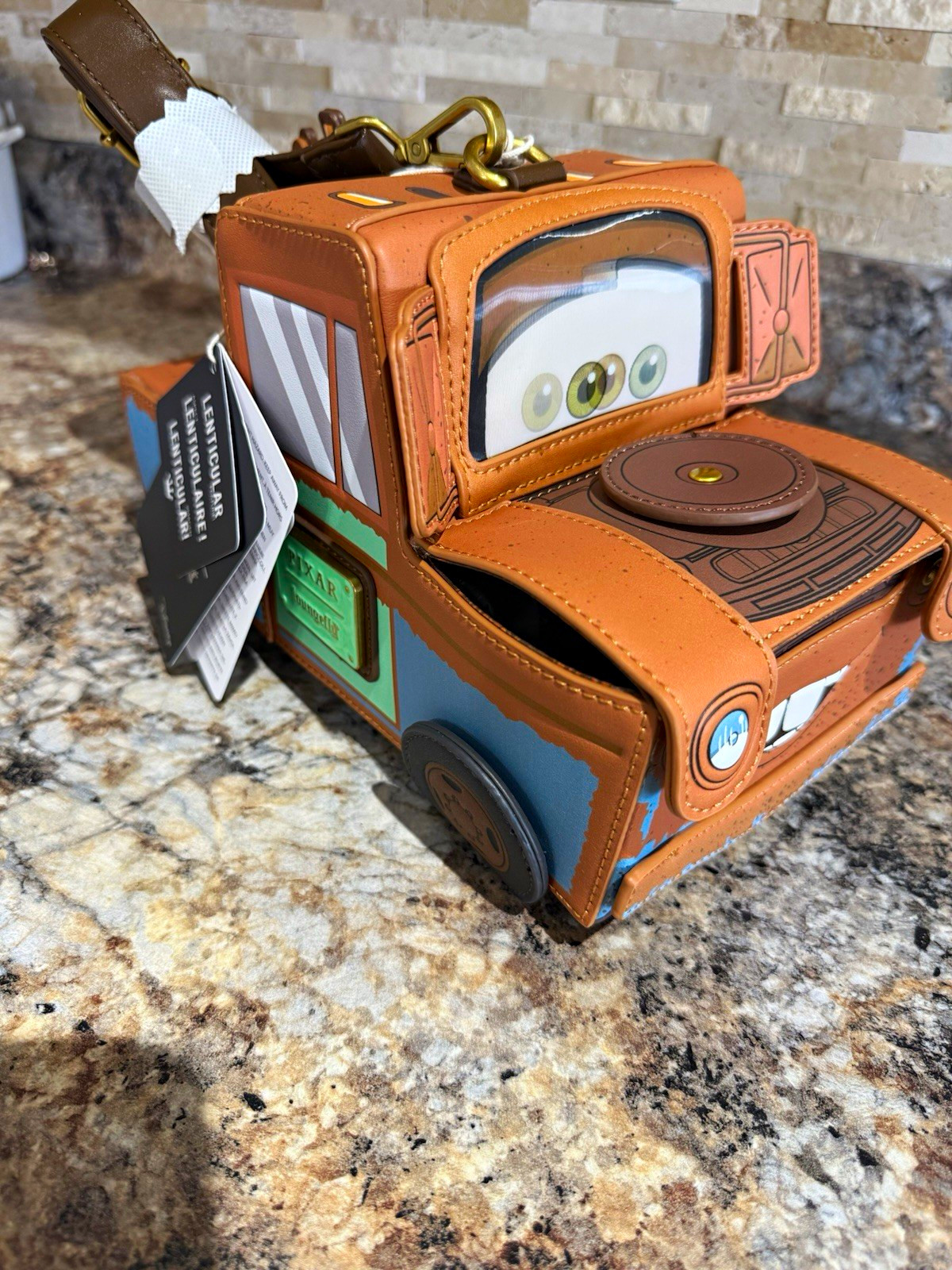 Loungefly Disney Pixar Cars Mater Tow Mater Lenticular Small Crossbody Bag