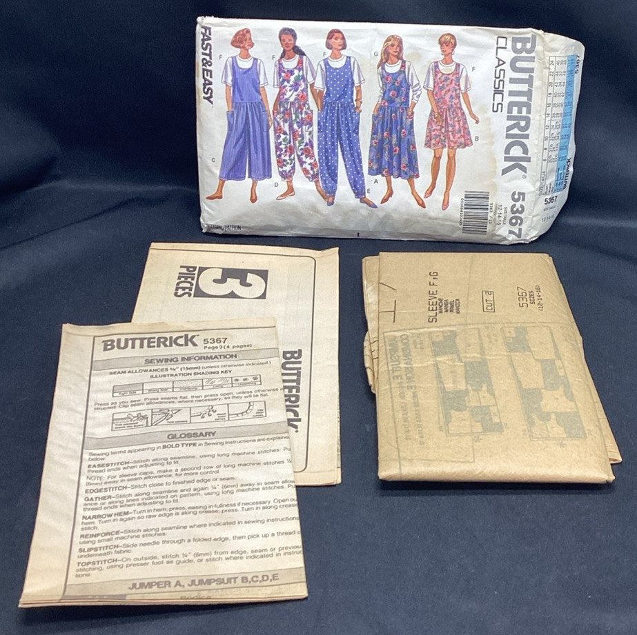 Vtg Sewing Pattern, Butterick 5367, 12-16, jumper, Uncut - ships free Vtg Sewing Pattern, Butterick 5367, 12-16, jumper, Uncut - ships free