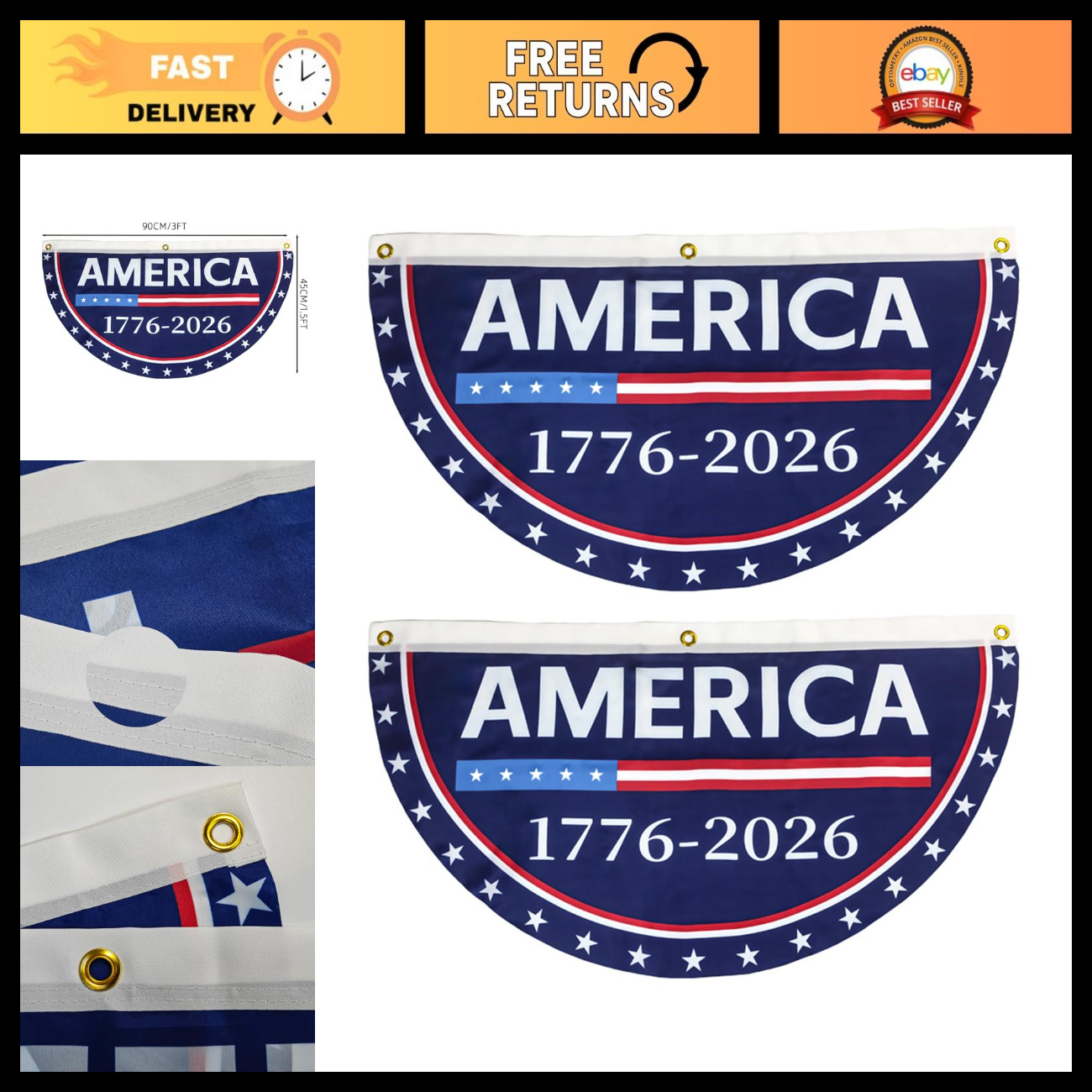 2PCS 250th Anniversary American Flags 1.5x3 FT Double-Sided Heavy Duty Banner fo 2PCS 250th Anniversary American Flags 1.5x3 FT Double-Sided Heavy Duty Banner fo